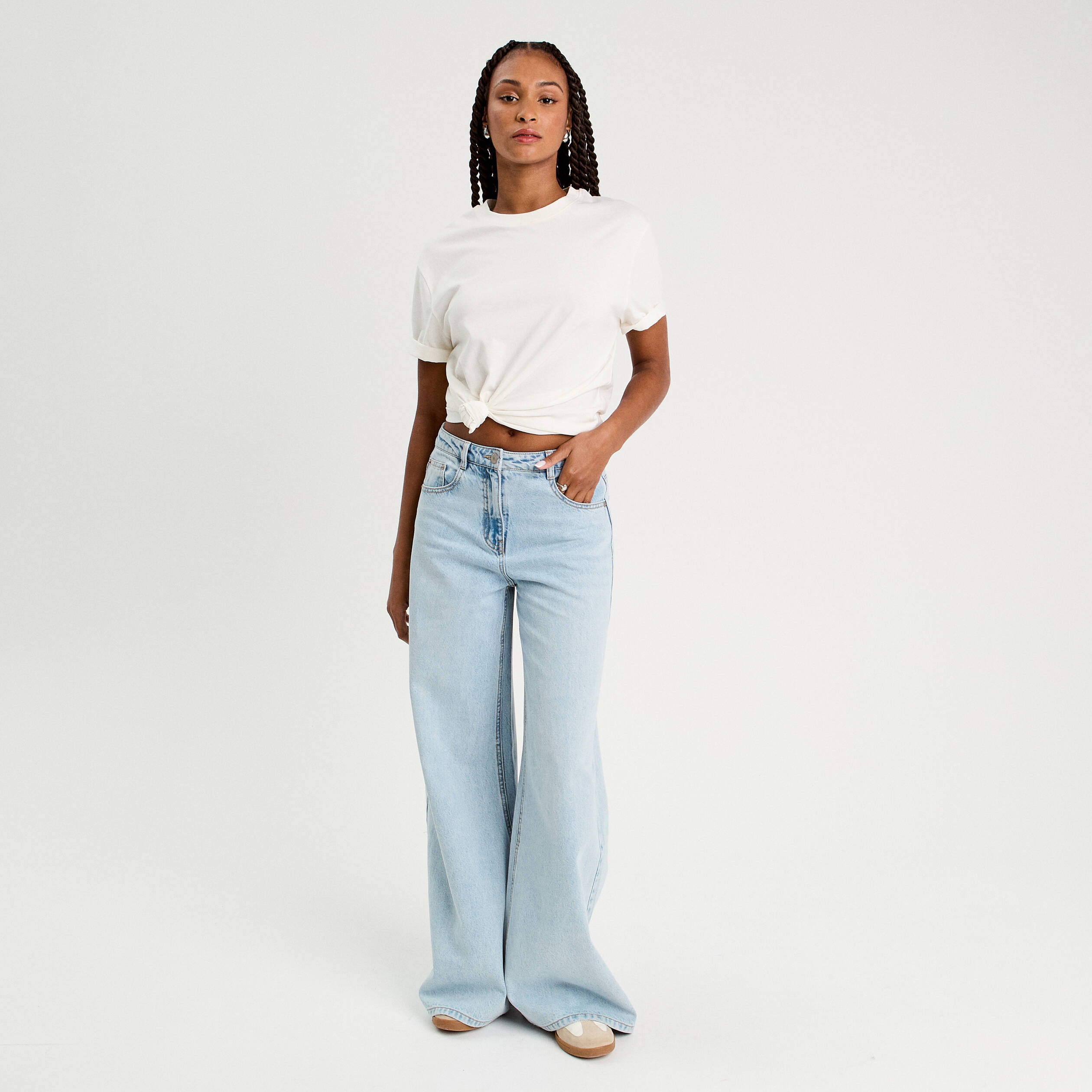 Jeans wide leg ultra large denim bleach femme