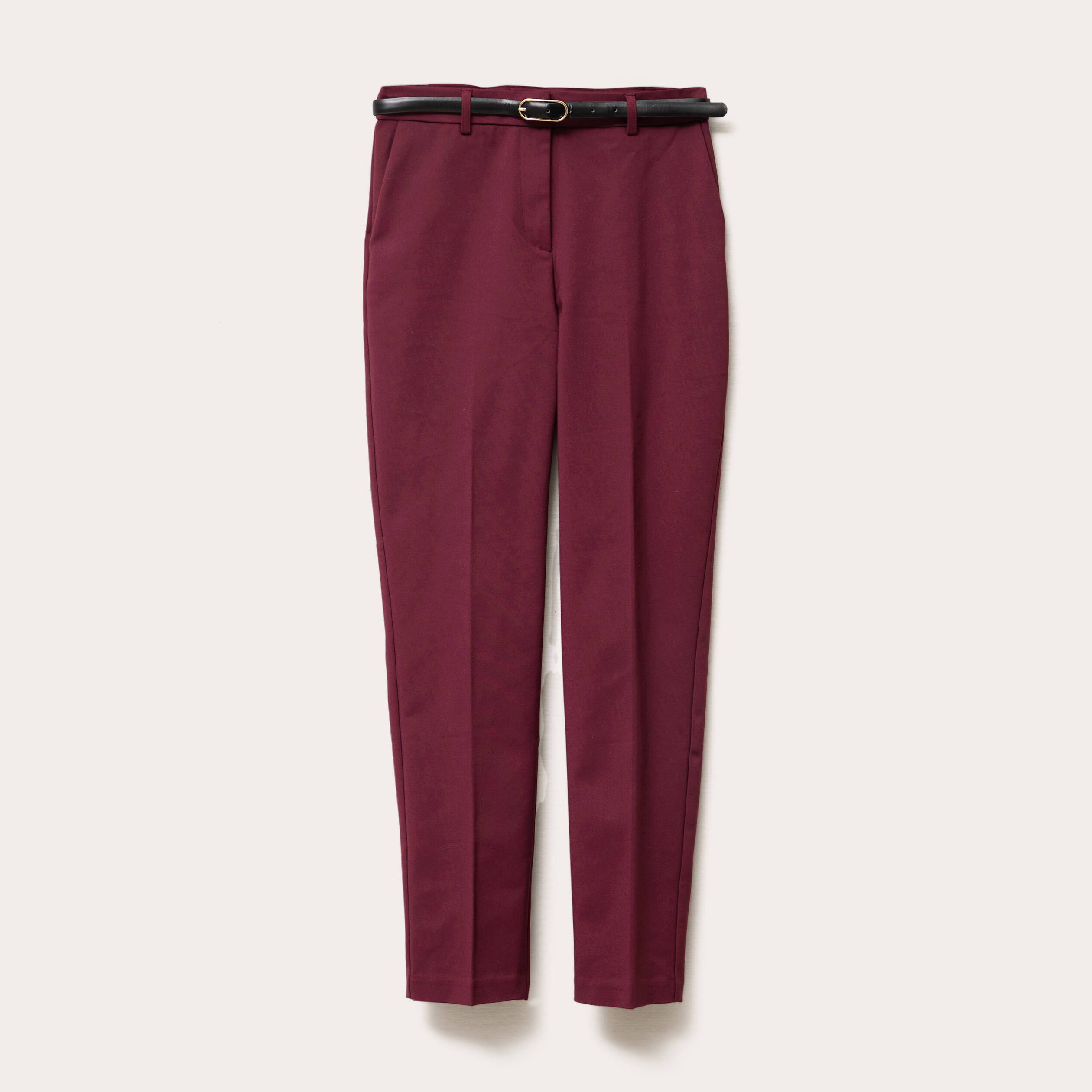 pantalon cigarette ceinture violet fonce femme Pantalon cigarette ceinturé violet foncé femme