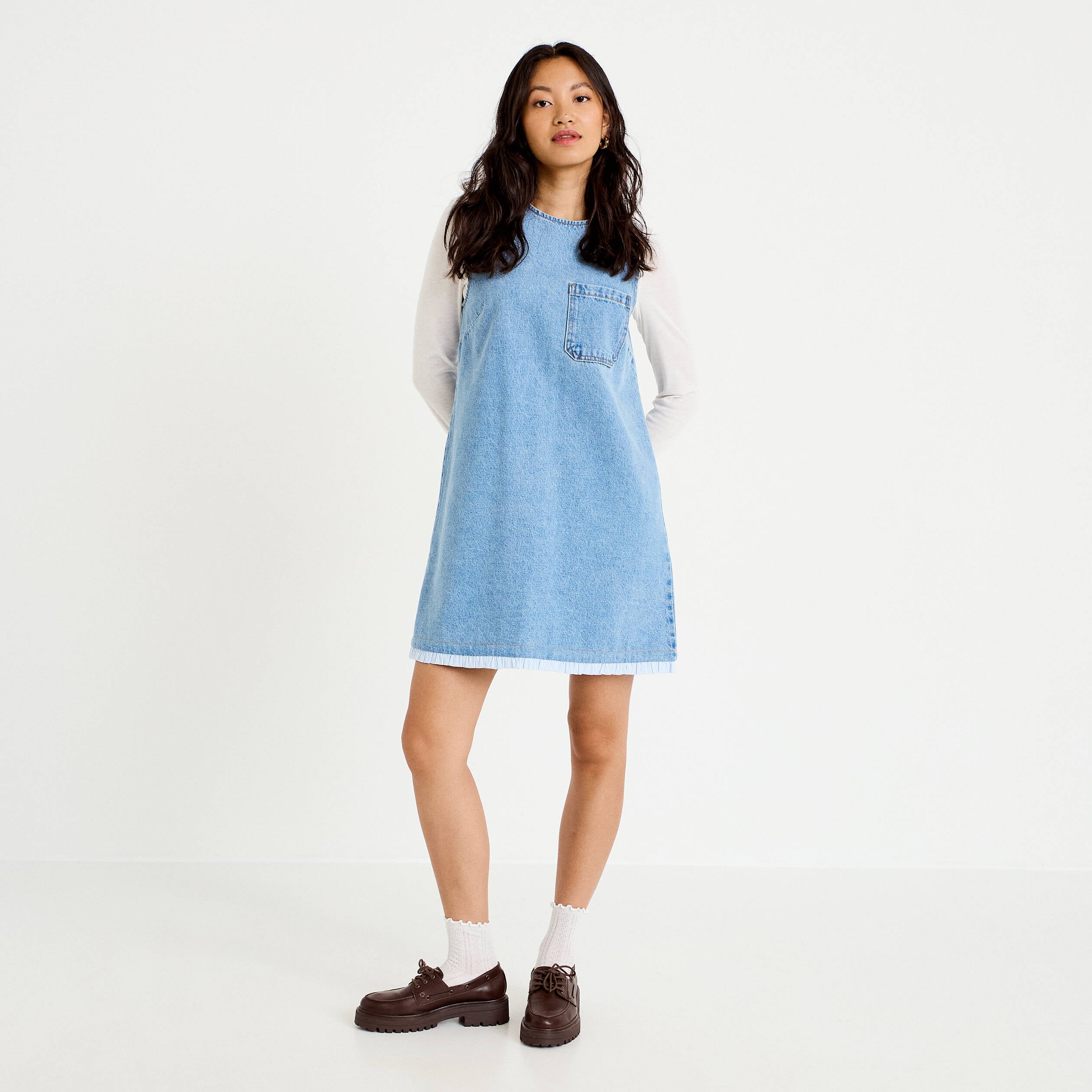 Robe droite courte en jean sans manches denim bleach femme