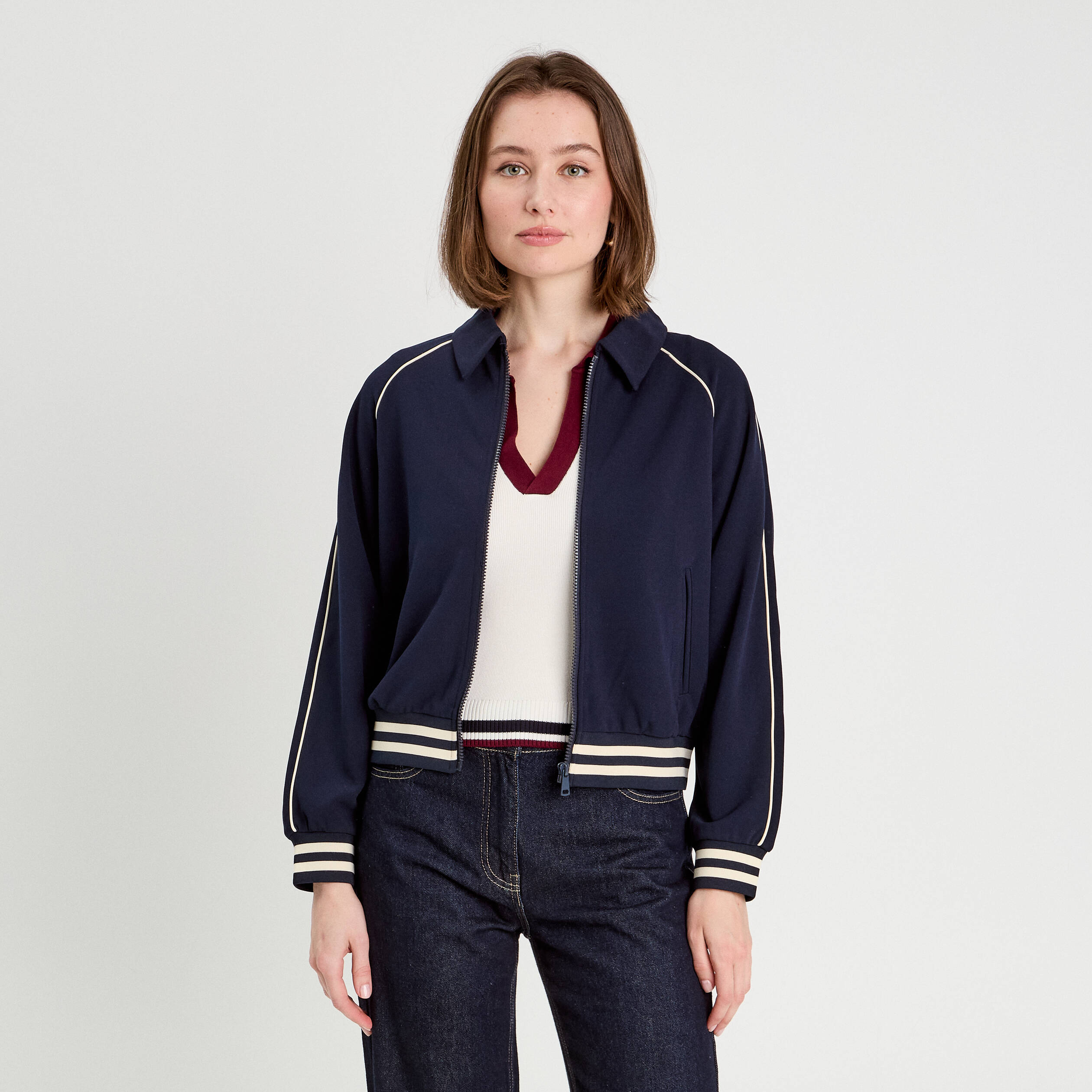 sweat zippe manches longues bleu marine femme Sweat zippé manches longues bleu marine femme
