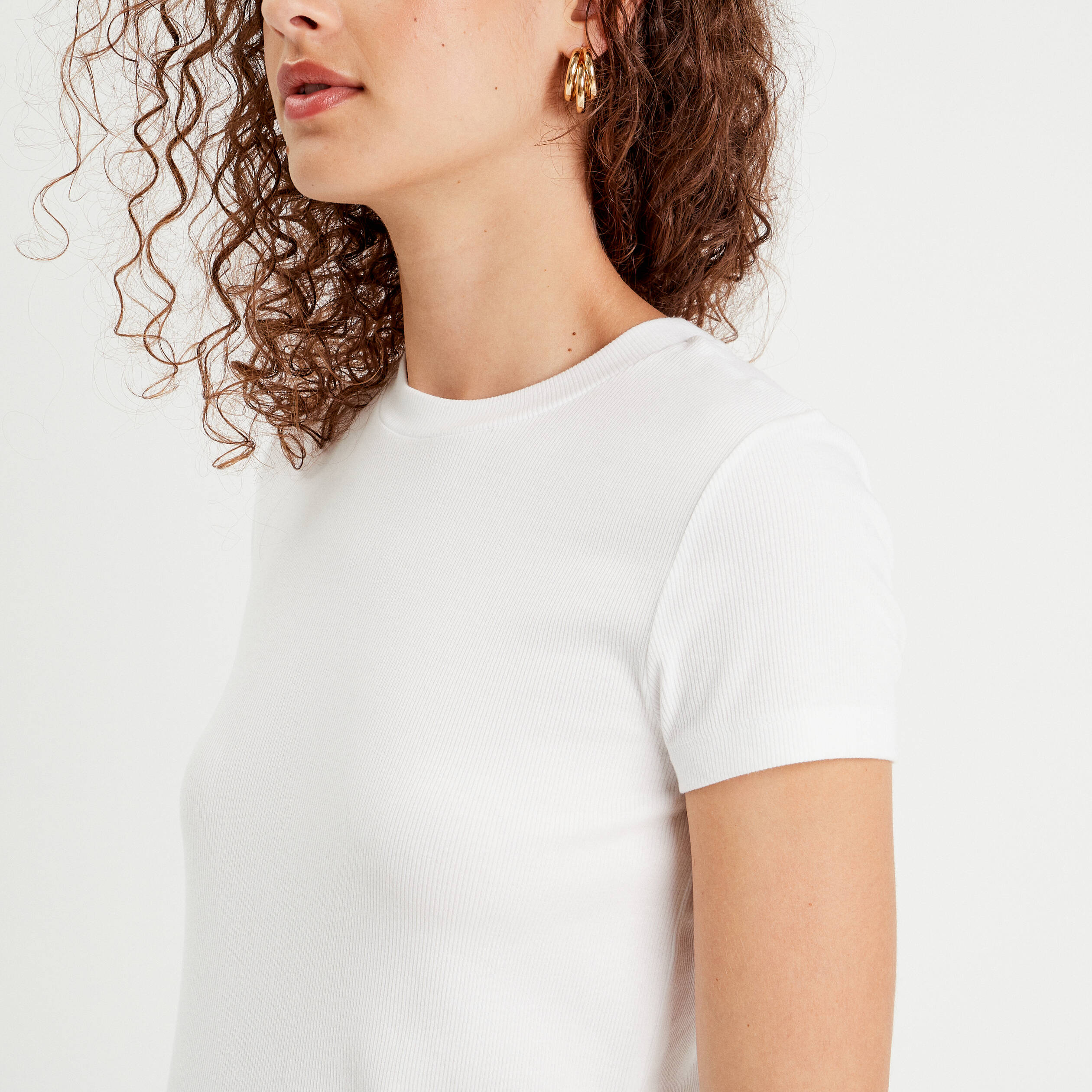 t shirt manches courtes cotele blanc femme T-shirt manches courtes côtelé blanc femme