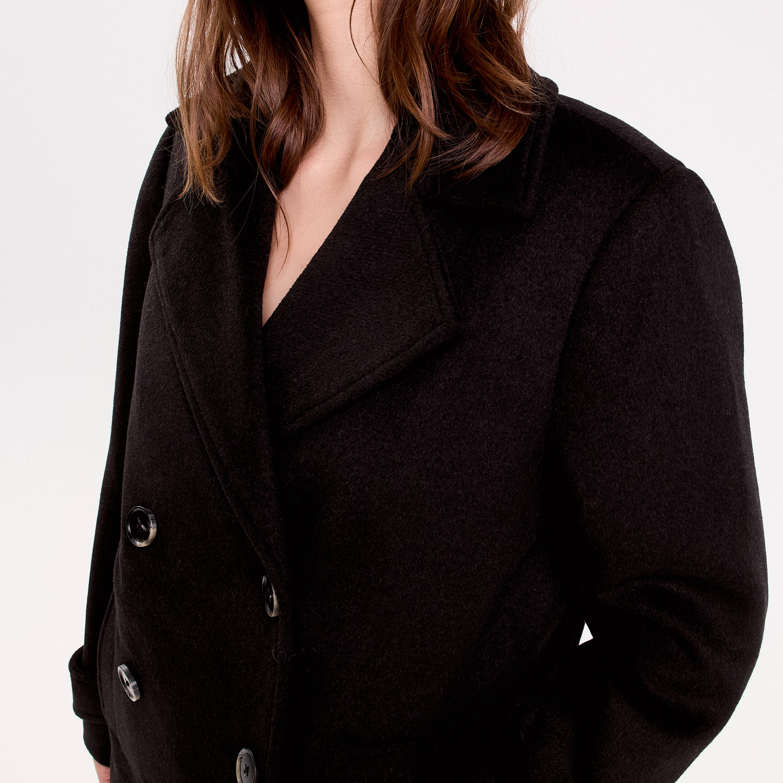 Caban col tailleur manches longues noir femme