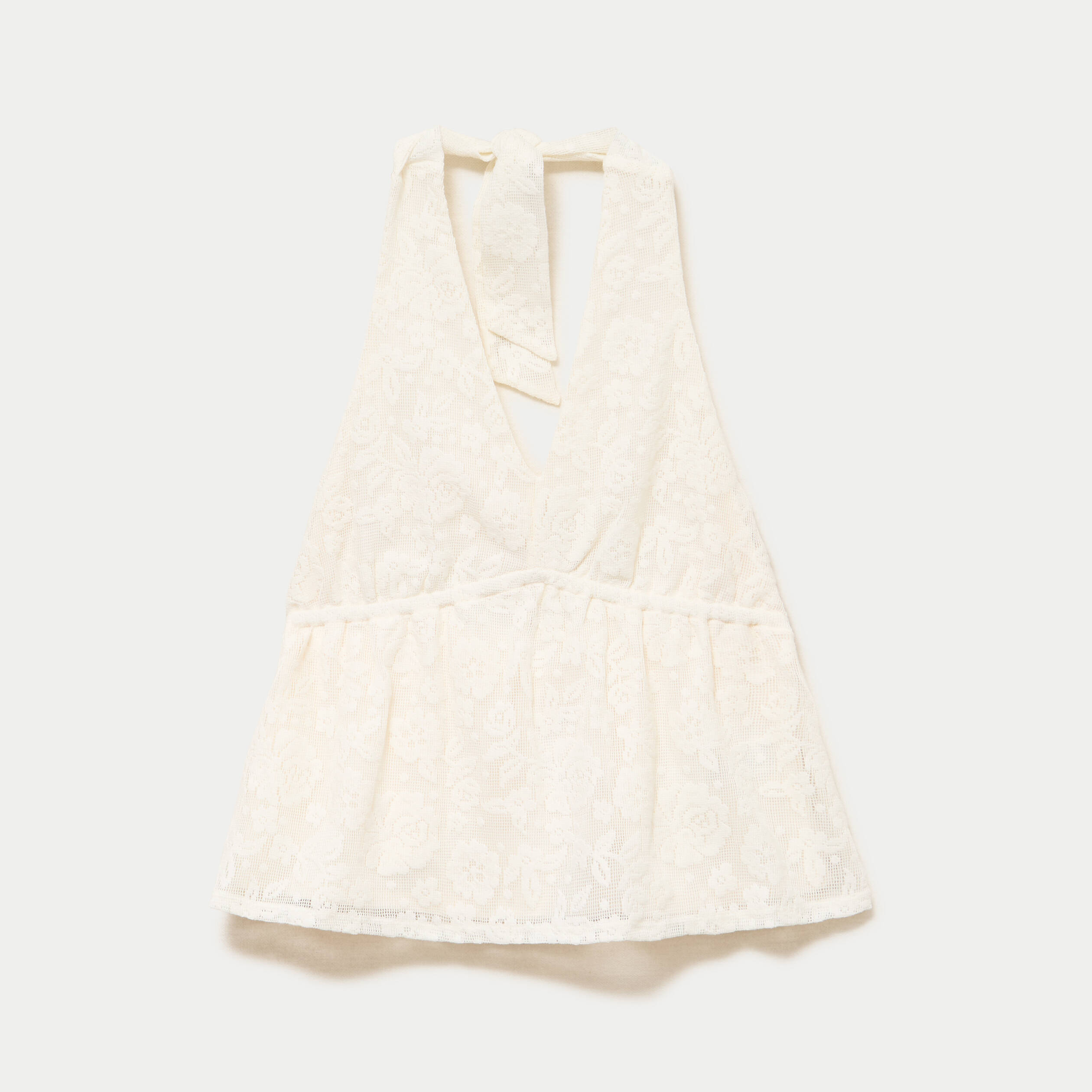 Top fines bretelles col v dentelle ecru femme