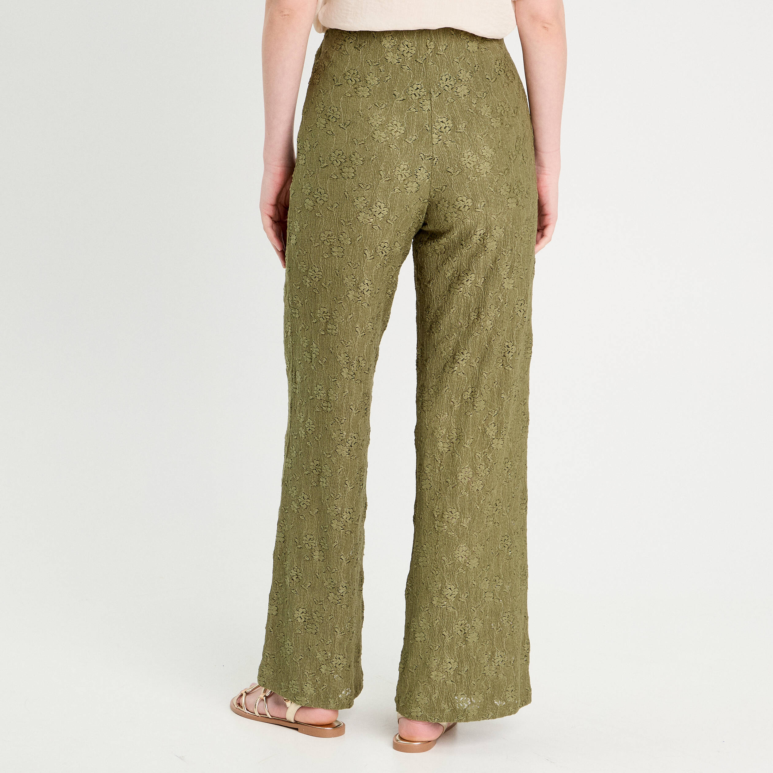 pantalon large ajoure vert kaki femme Pantalon large ajouré vert kaki femme