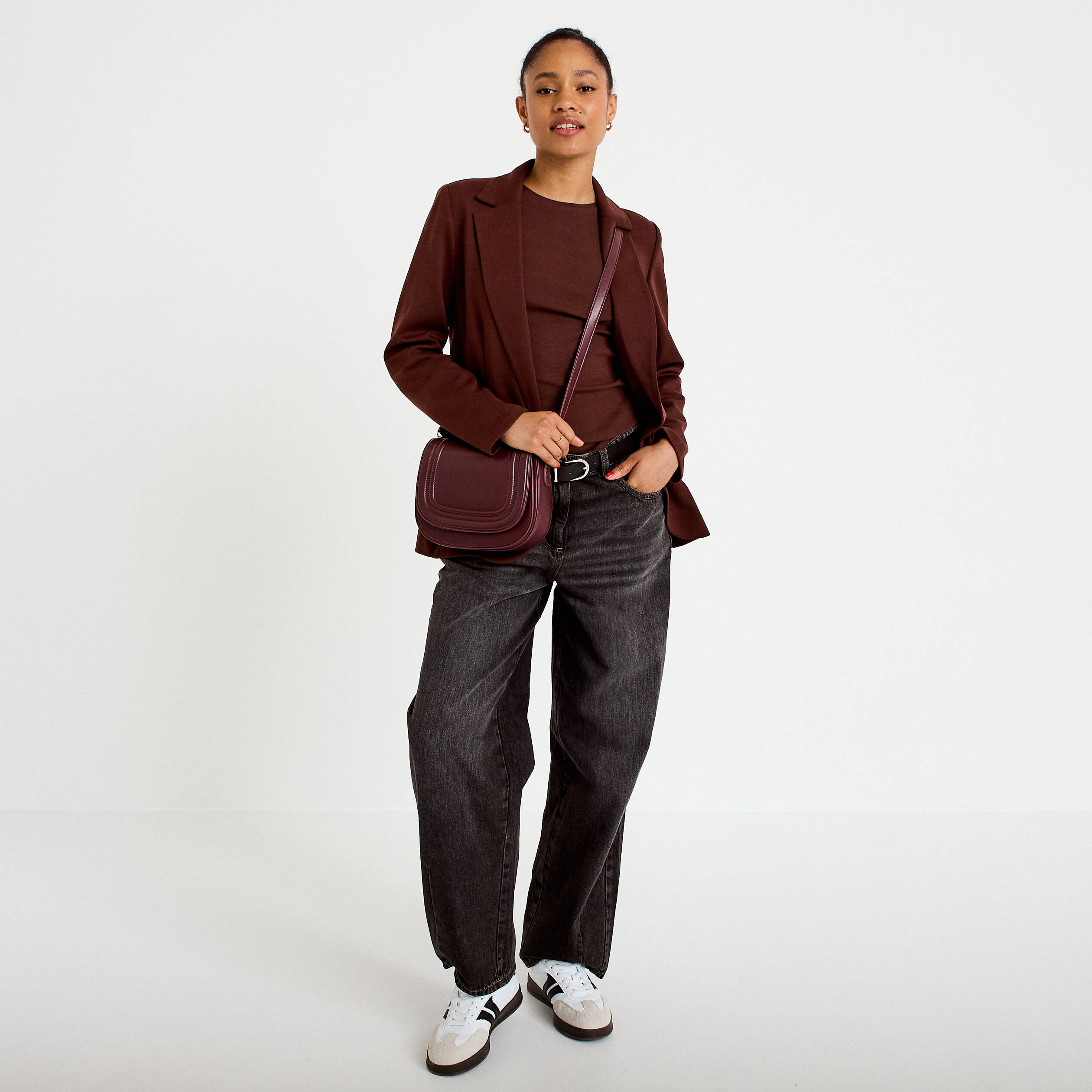 Veste blazer cintr&eacute;e marron femme