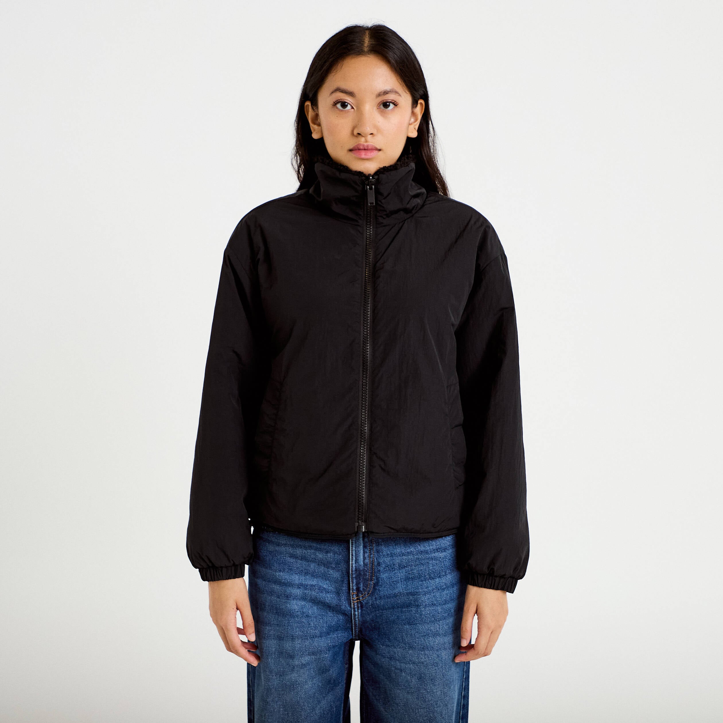 Veste r&eacute;versible effet polaire noir femme