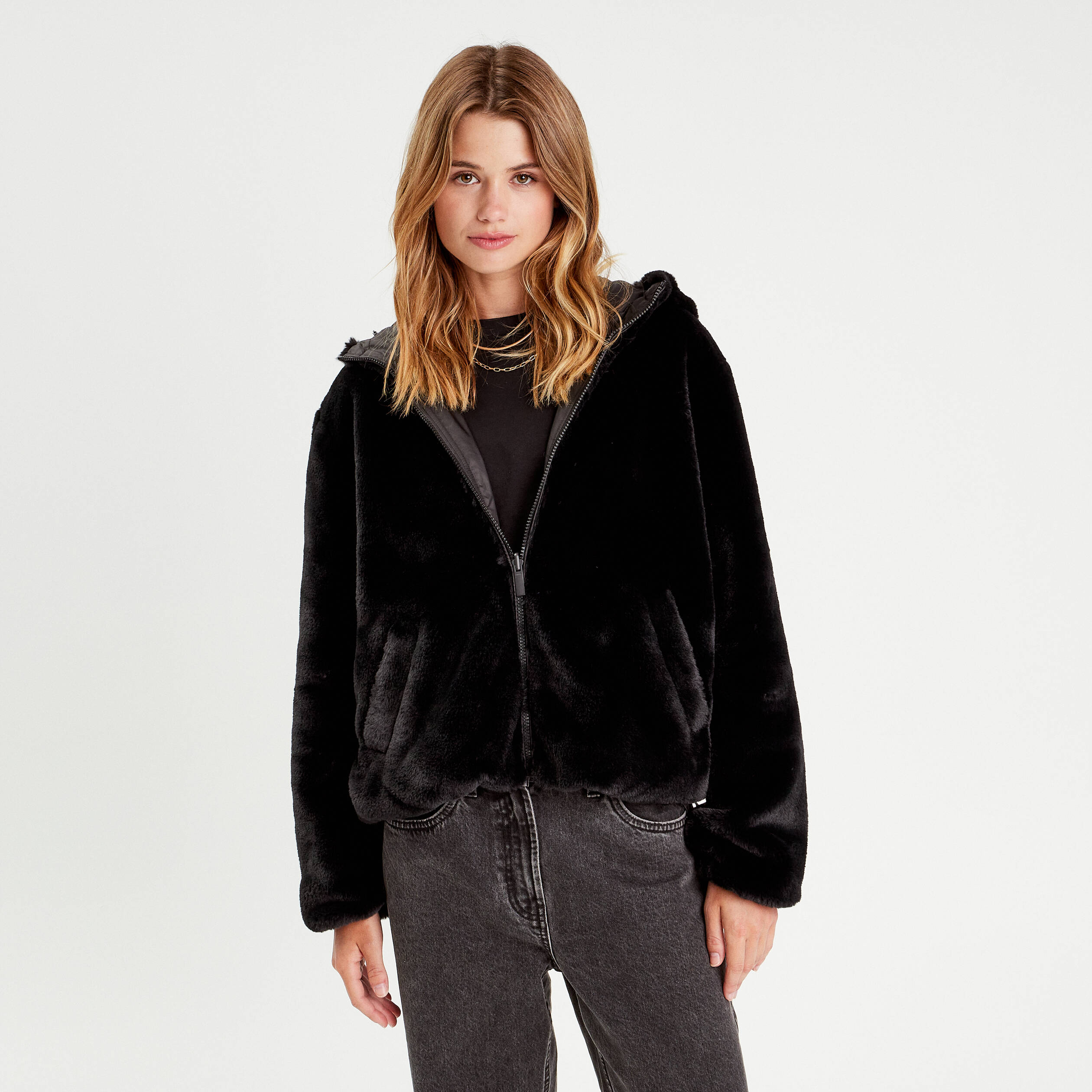 Parka r&eacute;versible &agrave; capuche noir femme