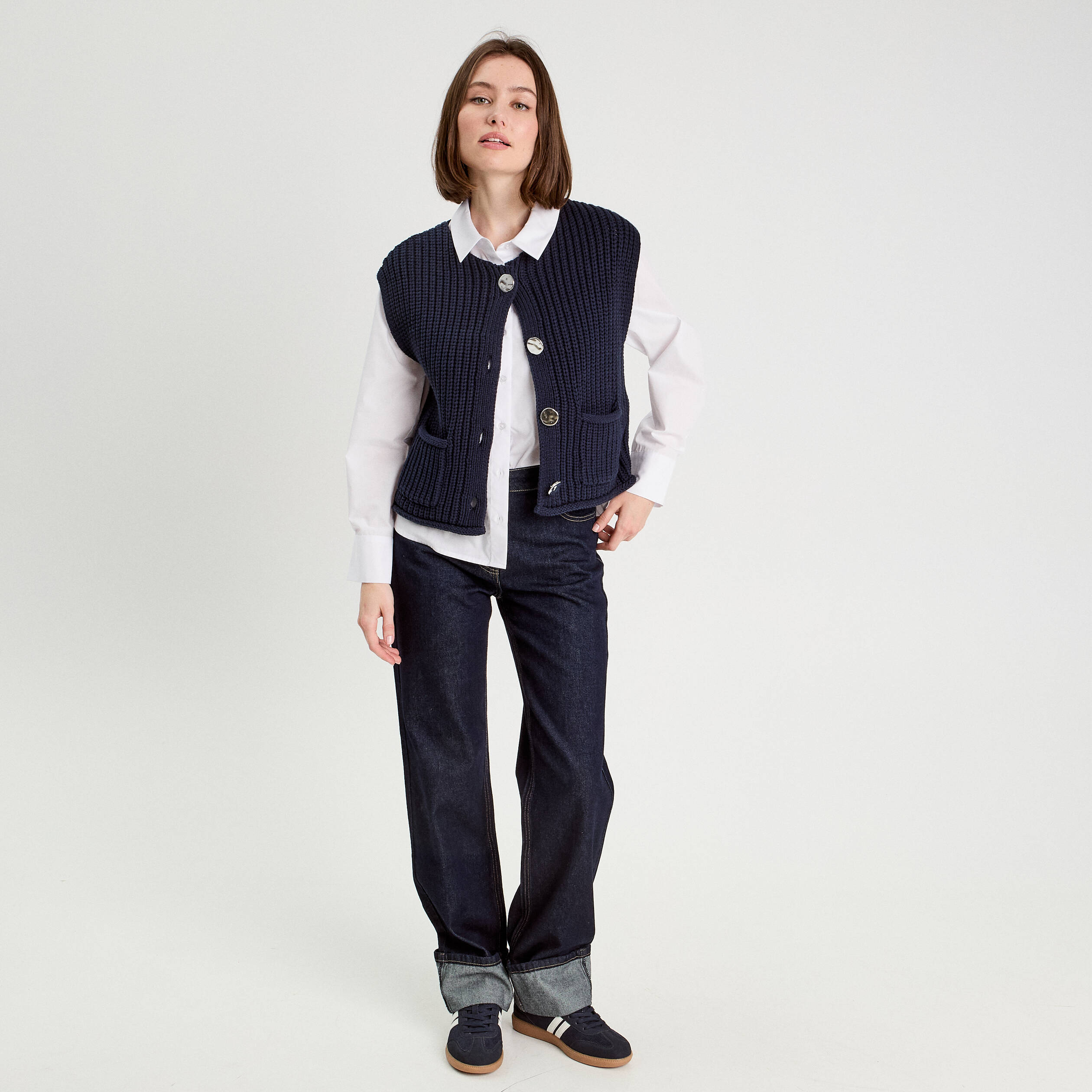 Gilet sans manches bleu marine femme