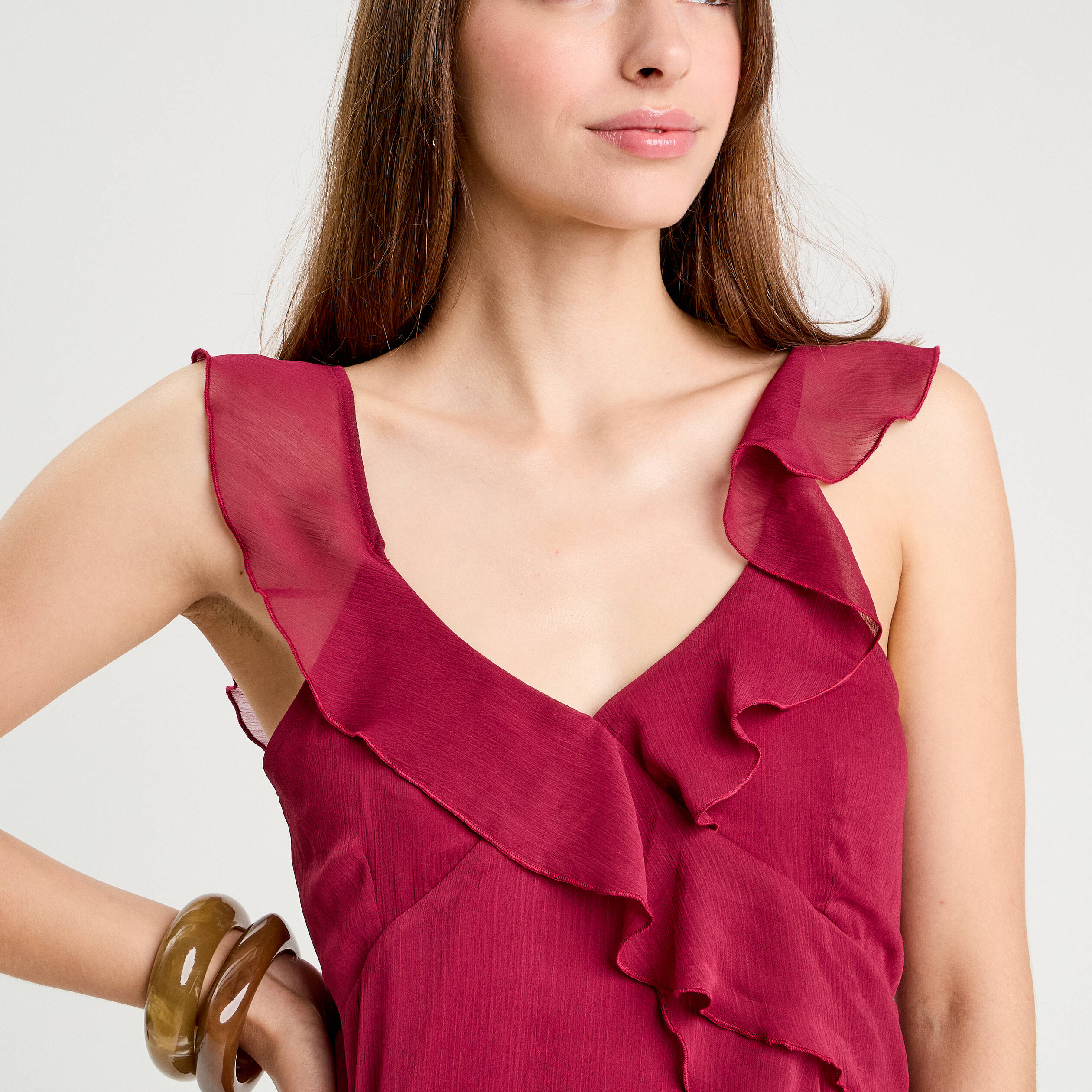 robe longue evasee volants bordeaux femme Robe longue évasée volants bordeaux femme