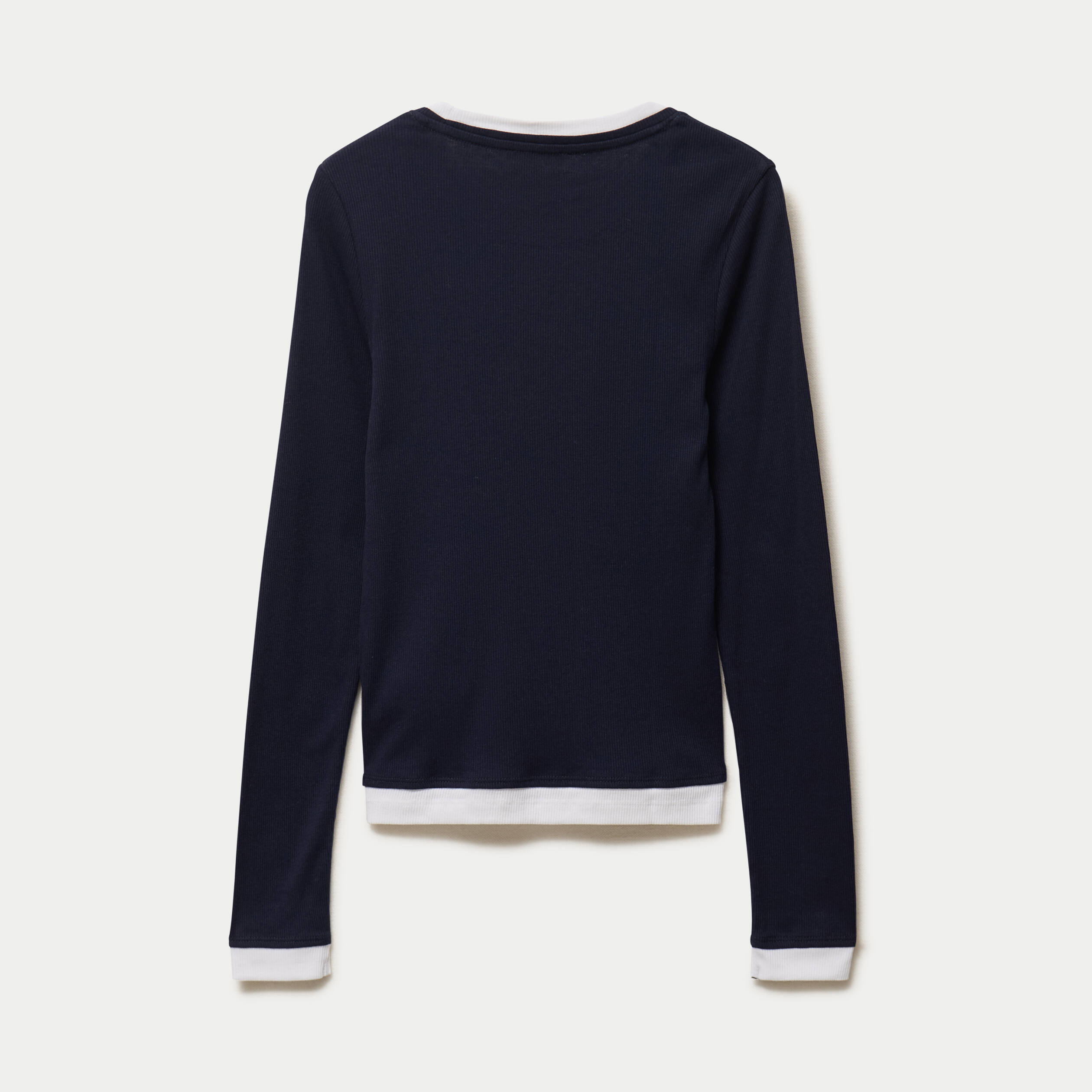 T-shirt 2-en-1 col rond manches longues bleu marine femme
