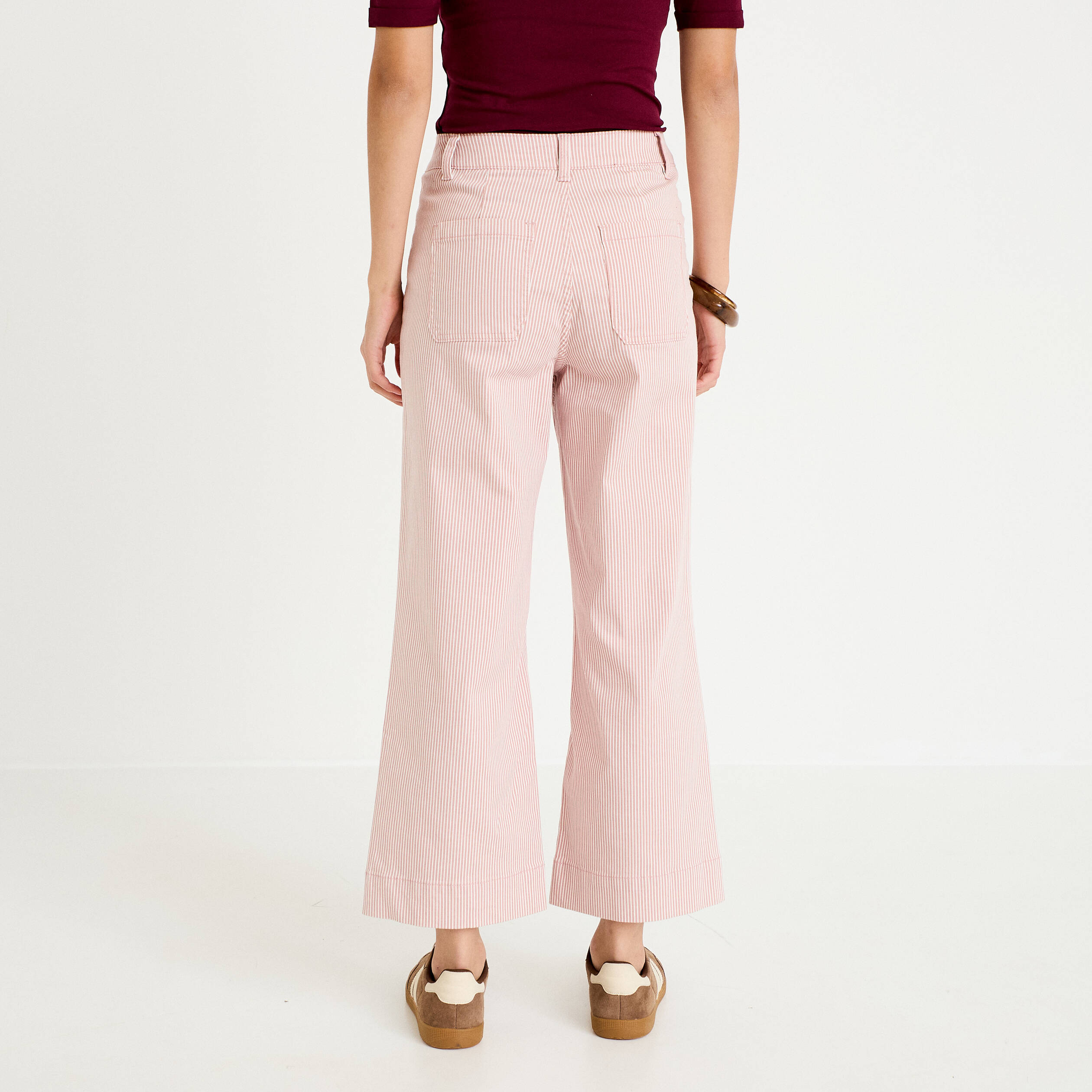 Pantalon large cropped taille haute rose nude femme