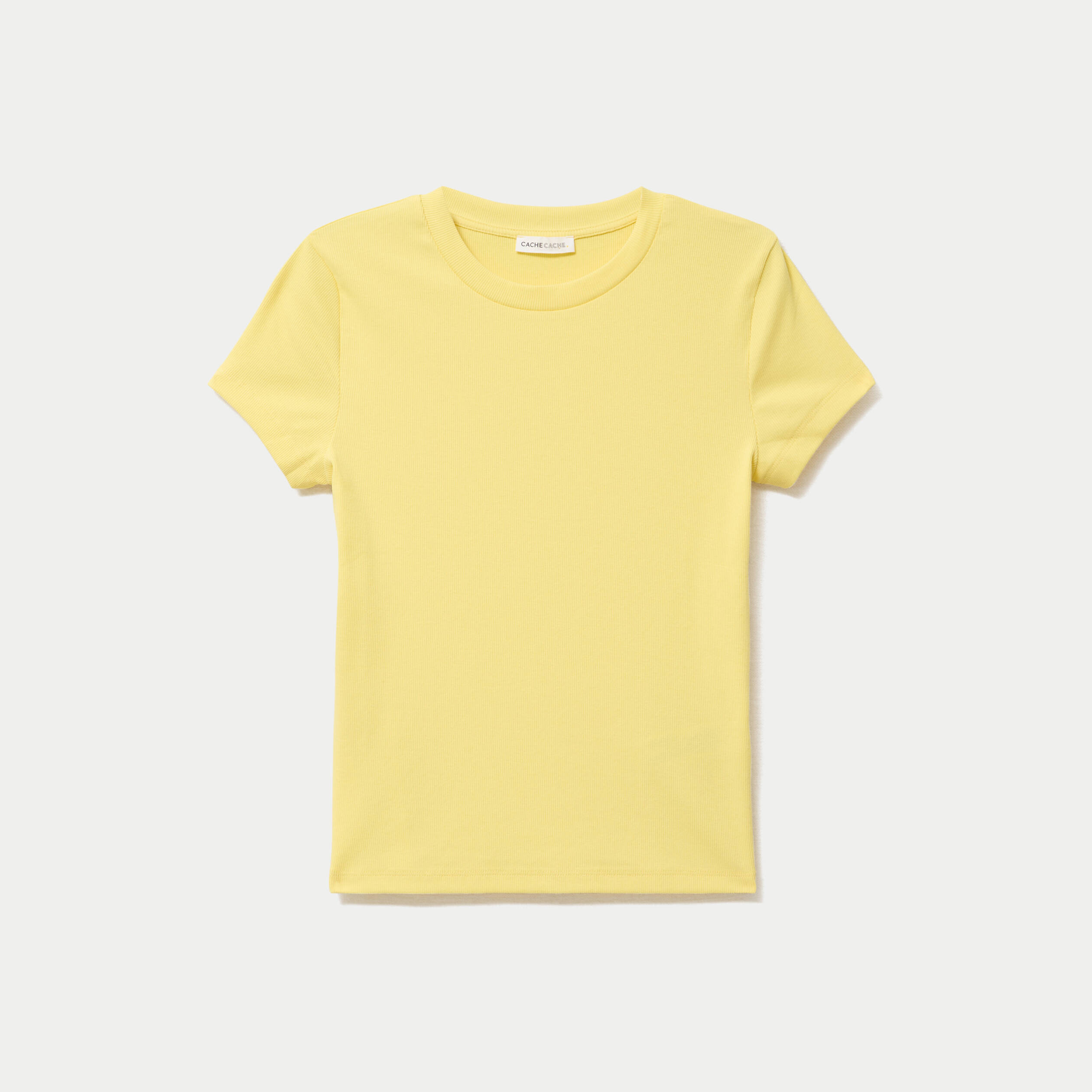 T-shirt c&ocirc;tel&eacute; ajust&eacute; manches courtes jaune pastel femme