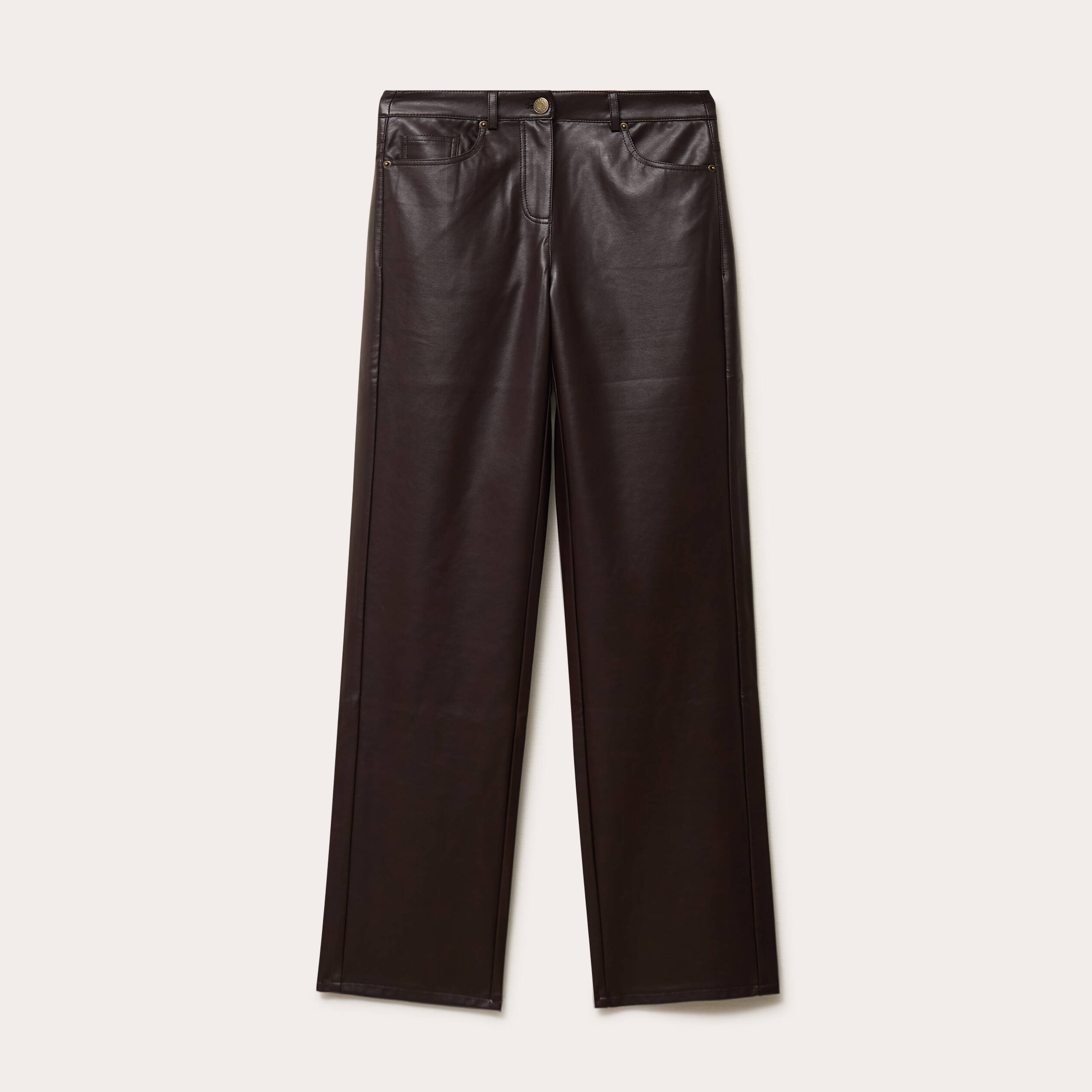 Pantalon droit similicuir marron fonc&eacute; femme