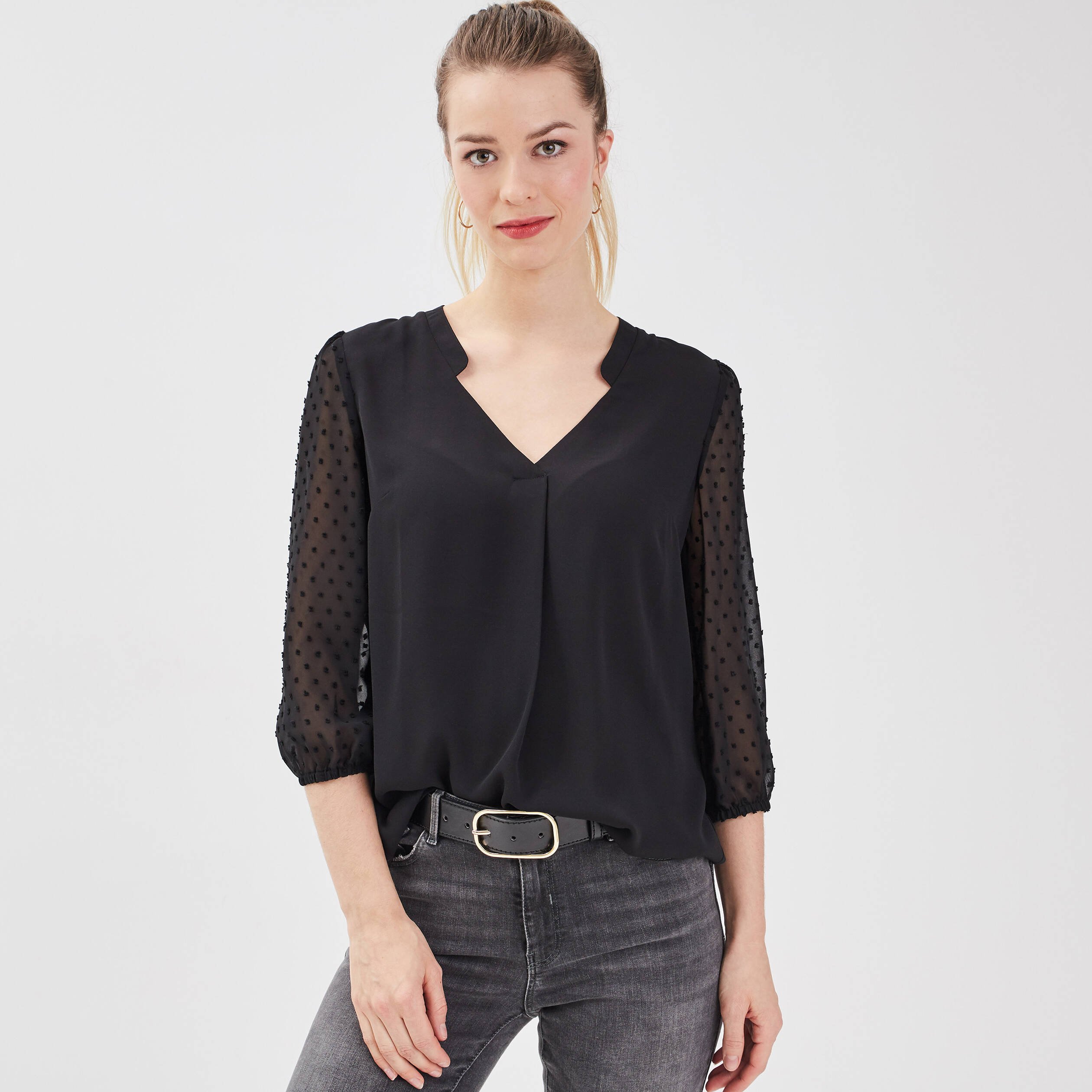 blouse manches 34 noir femme Blouse manches 3/4 noir femme