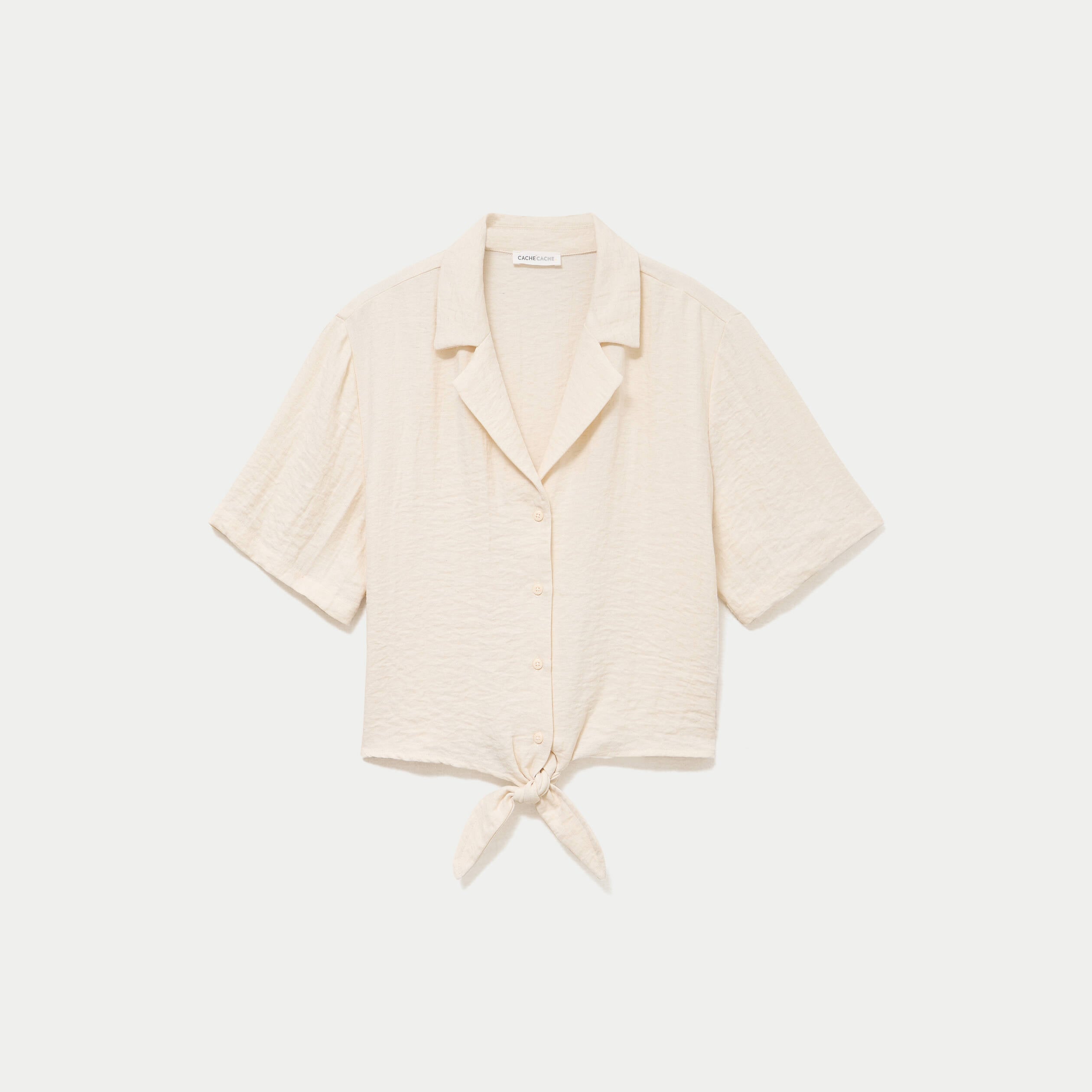 Chemise droite pliss&eacute;e manches courtes ecru femme