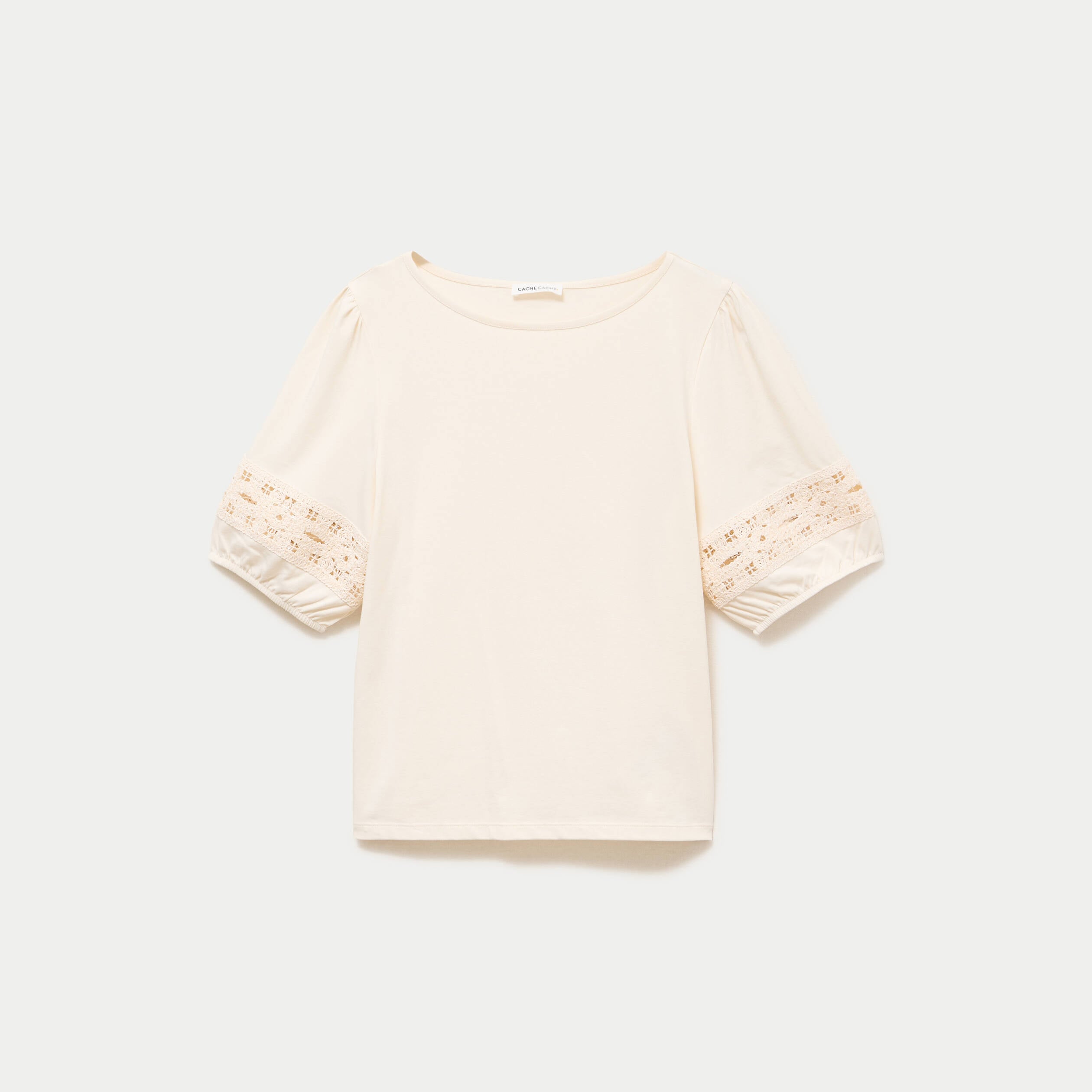 T-shirt col rond manches courtes ecru femme