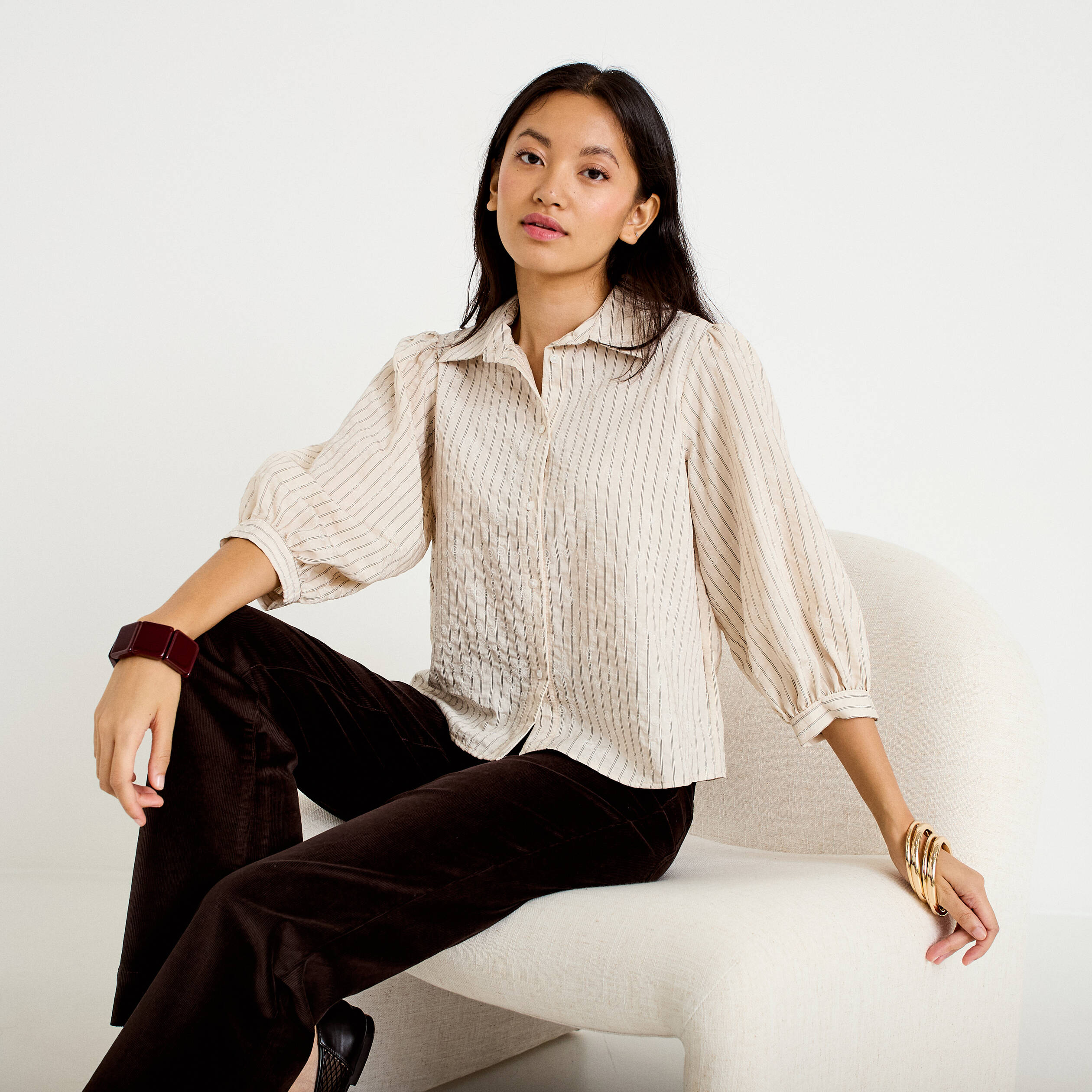 Chemise droite col classique manches 3/4 blanc femme
