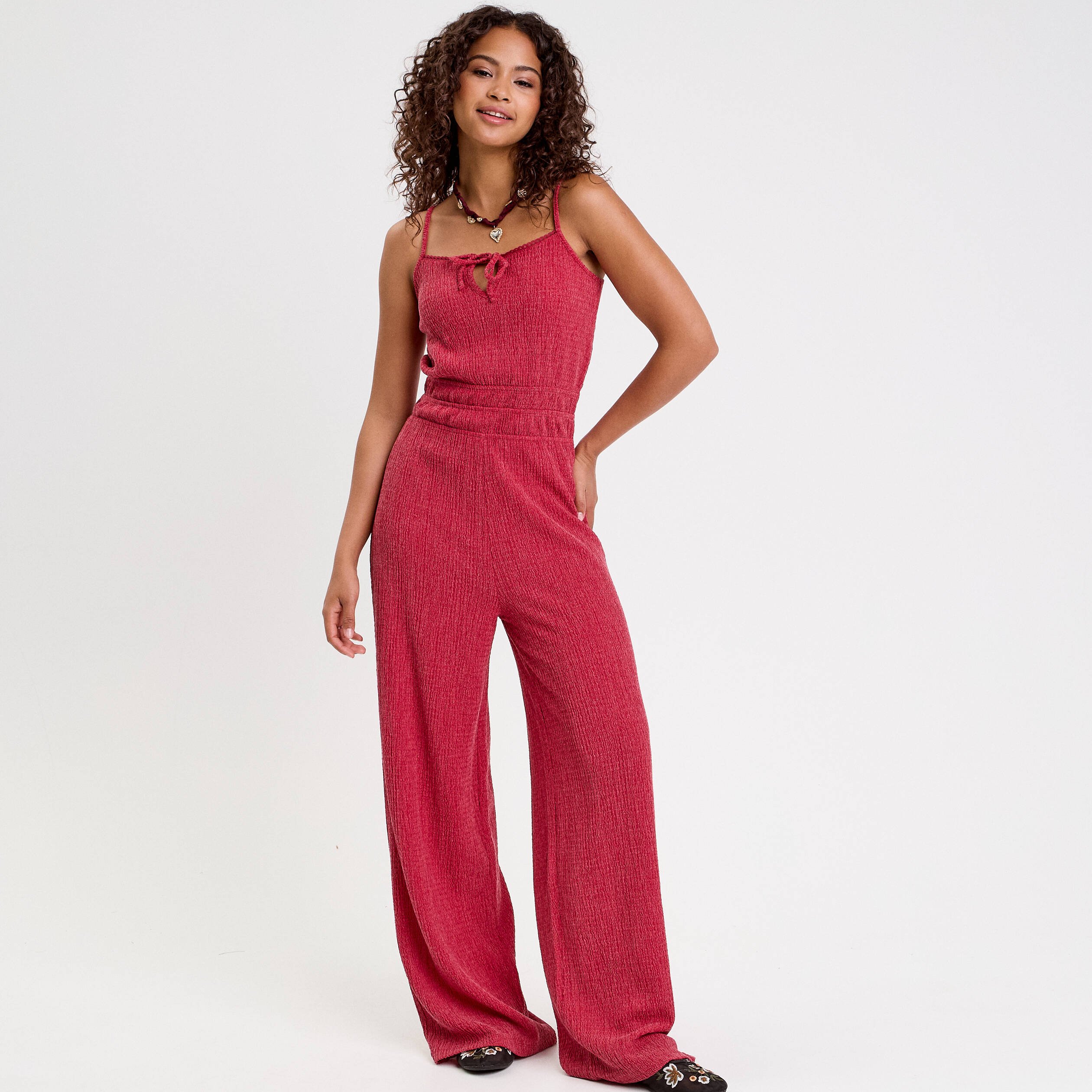 Combinaison large longue stretch rouge foncé femme | Vibs