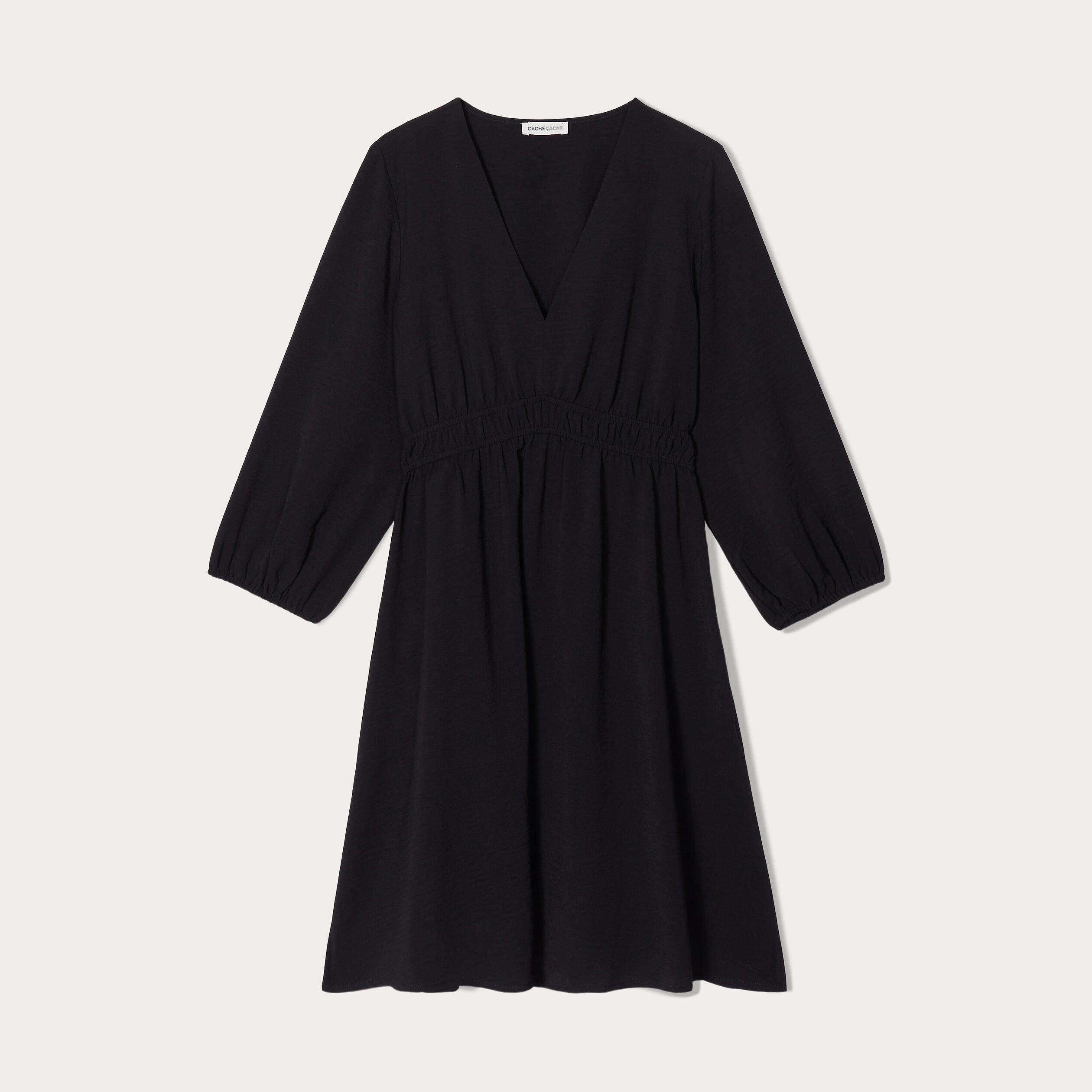 Robe &eacute;vas&eacute;e manches 3/4 noir femme