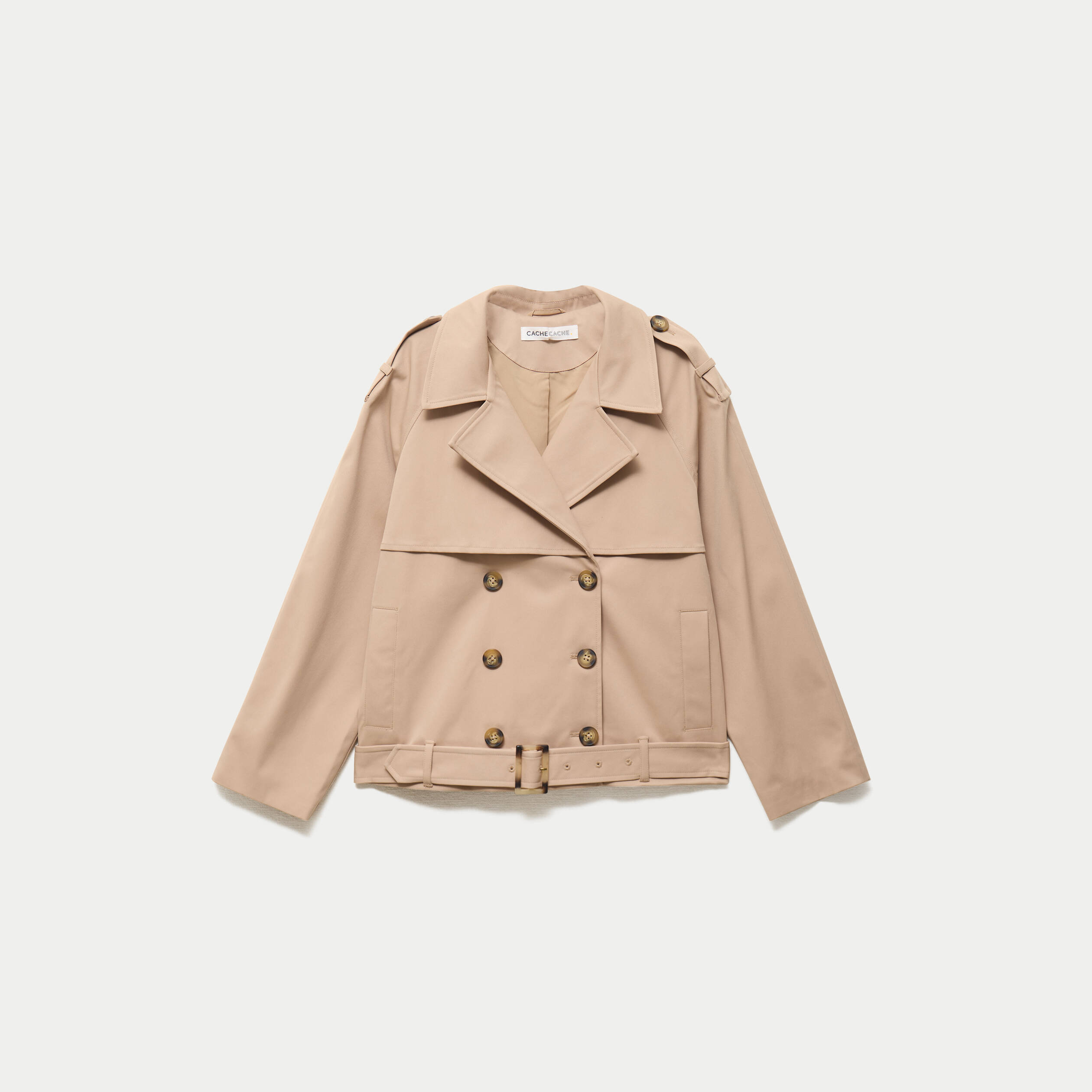 Trench droit manches longues beige femme