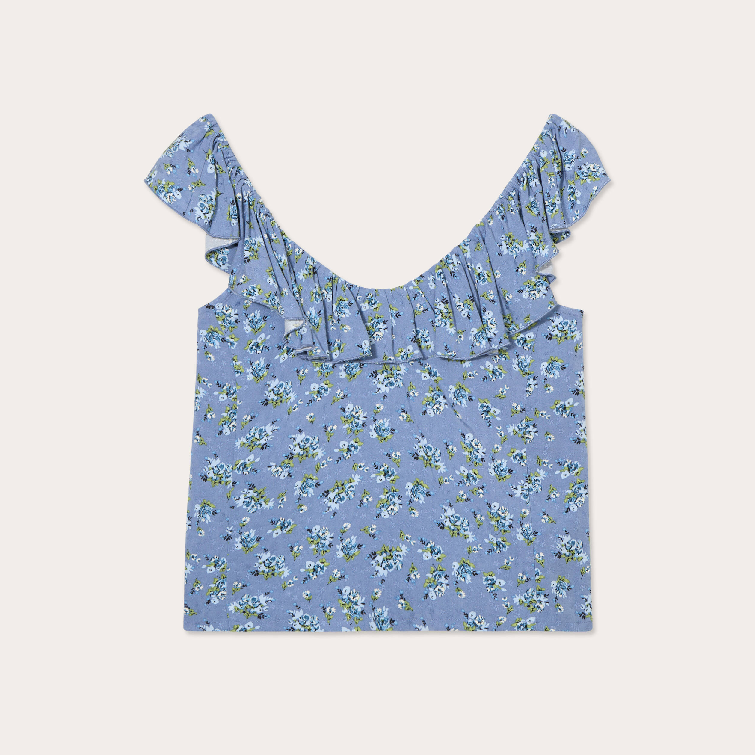 Blouse col volants bleu fonc&eacute; femme