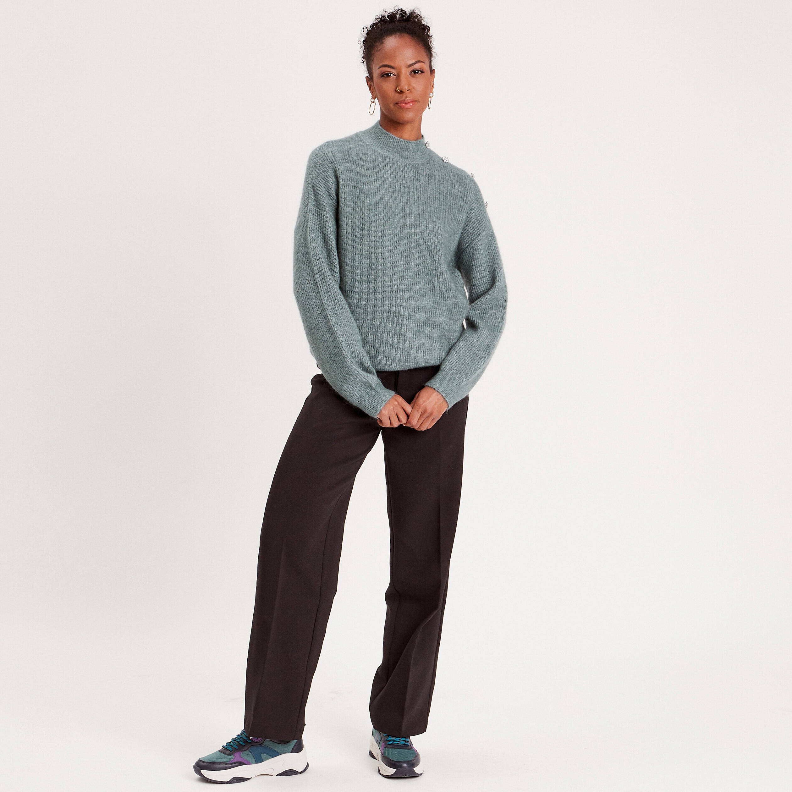 Pull col montant vert fonc?� femme | Vibs