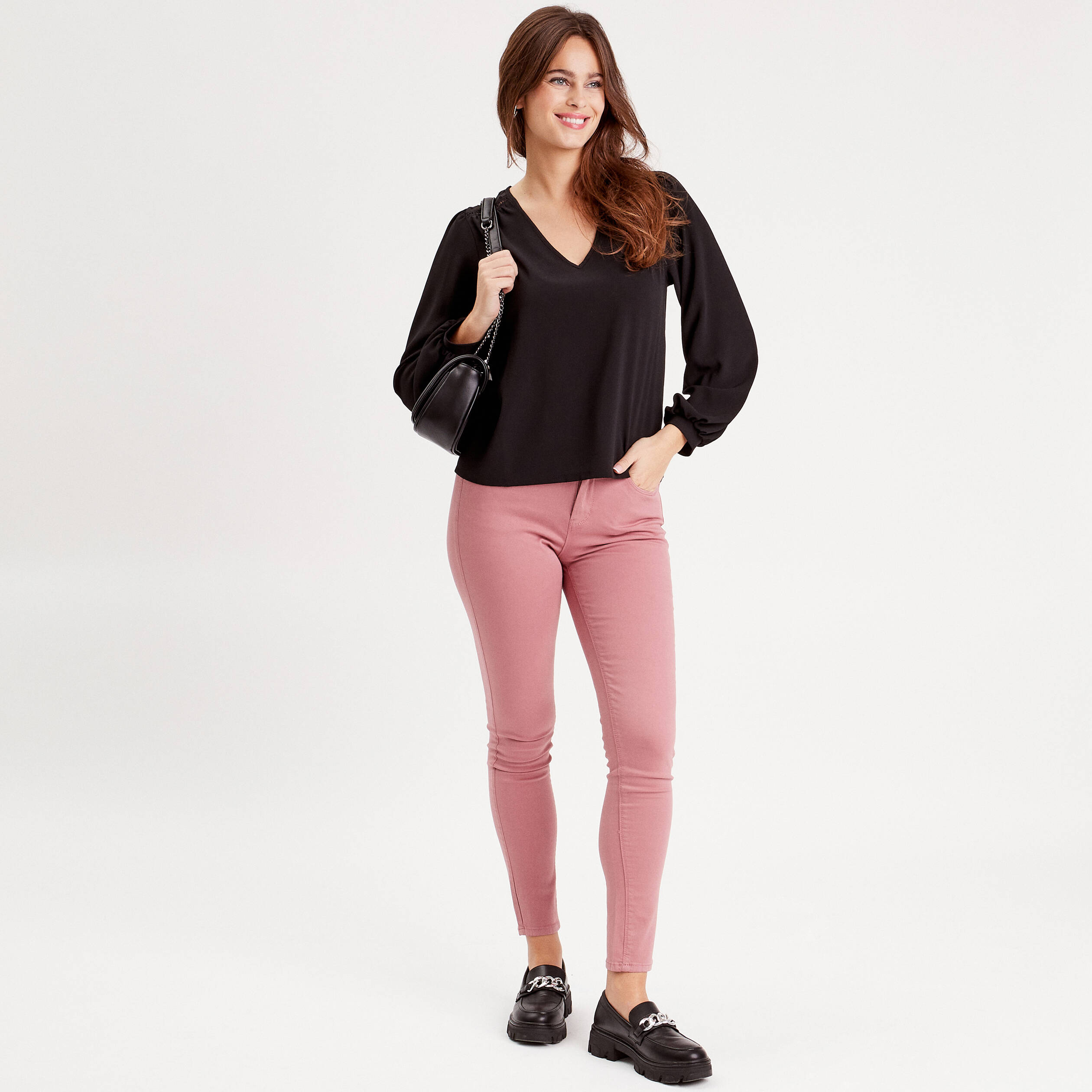 Jeans slim 5 poches vieux rose femme