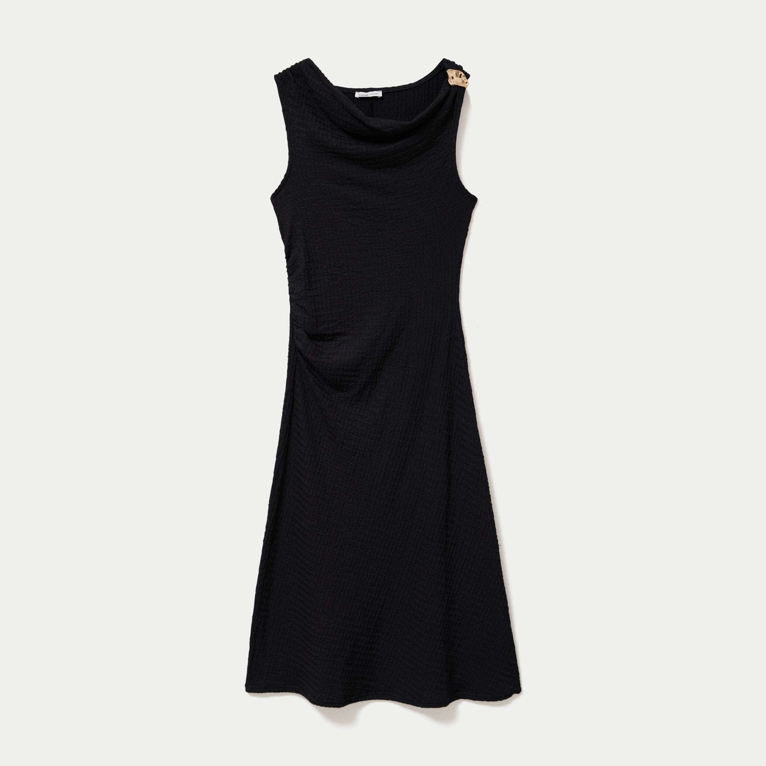 Robe midi droite sans manches en maille noir femme