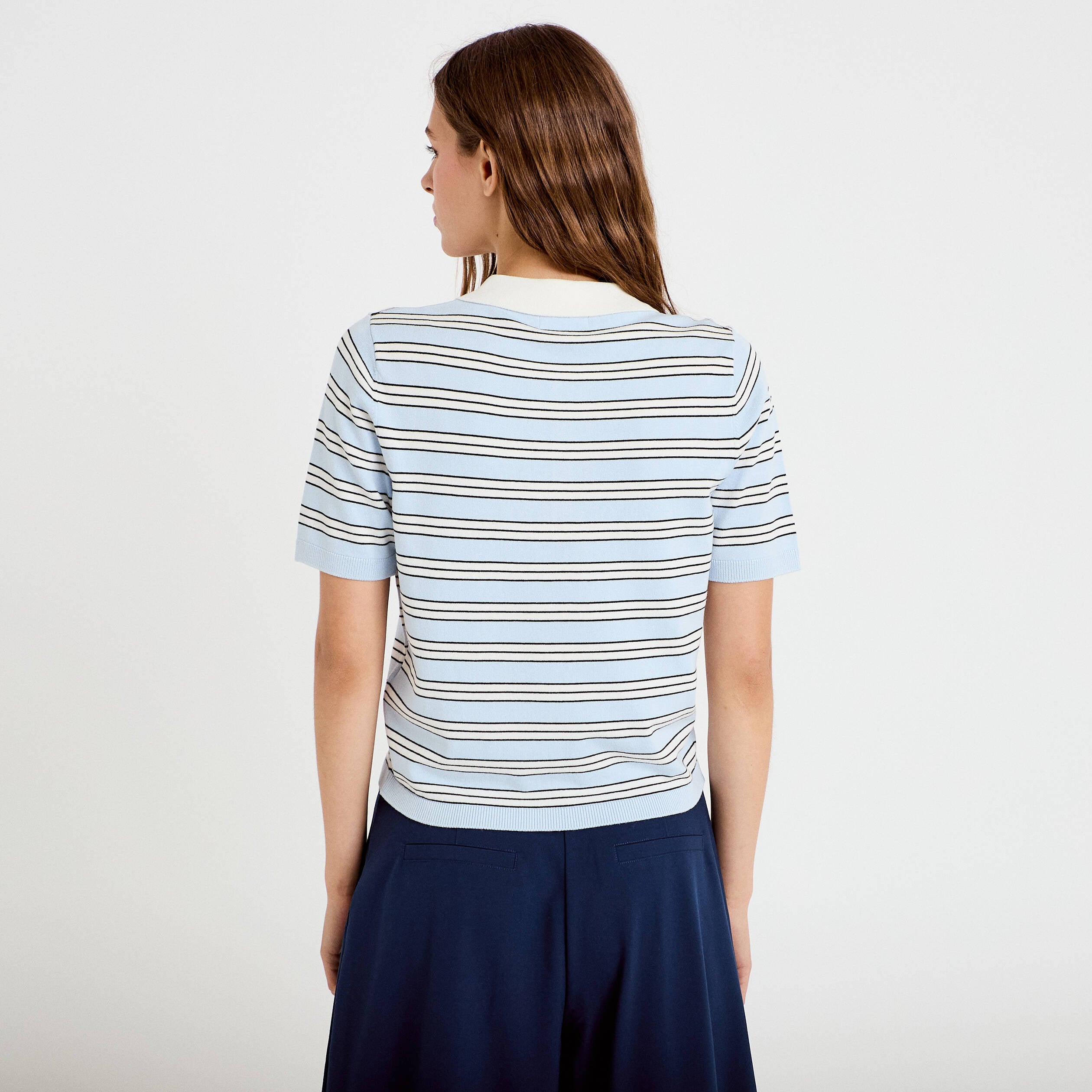 Polo manches courtes col chemise bleu femme
