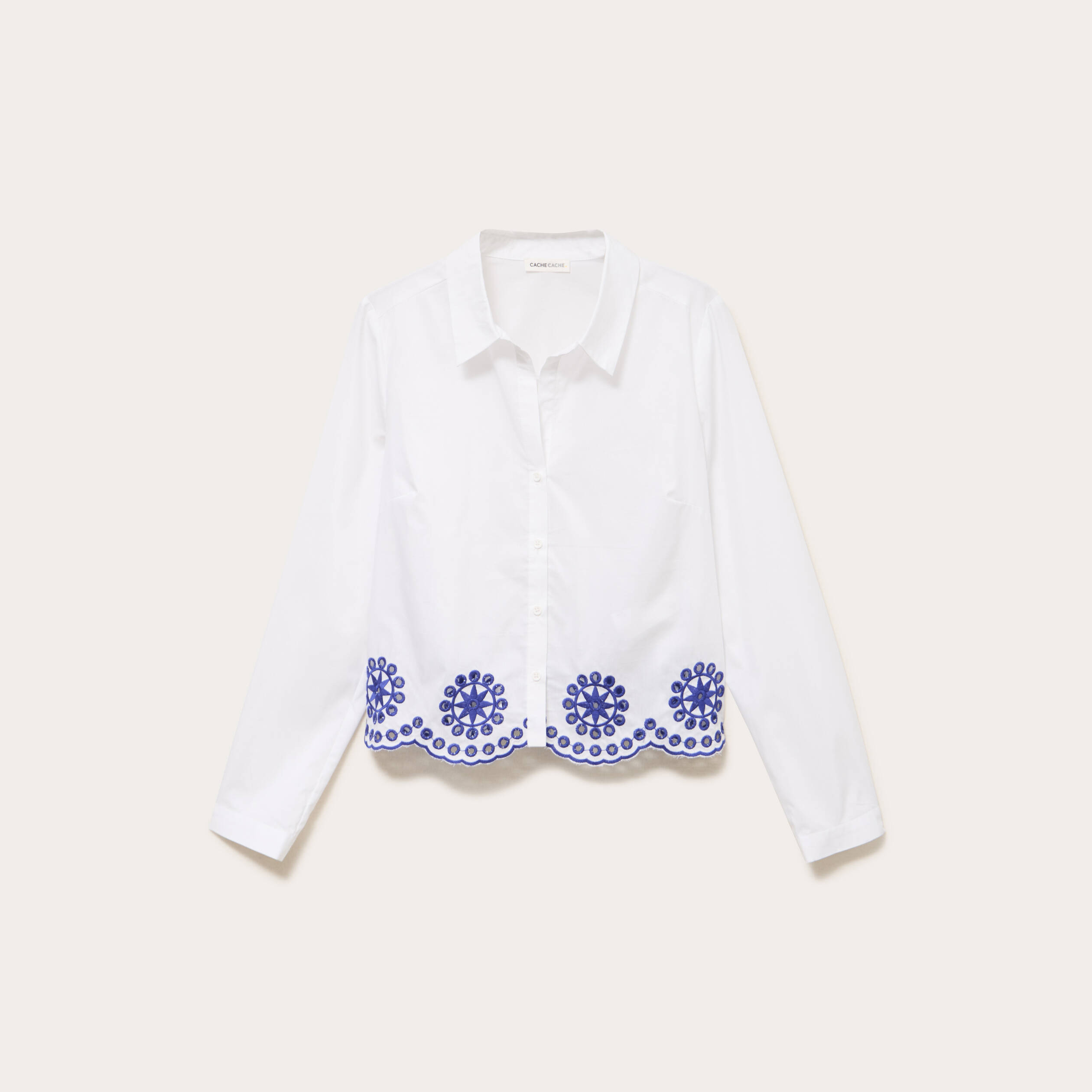 Chemise col classique avec broderie ecru femme
