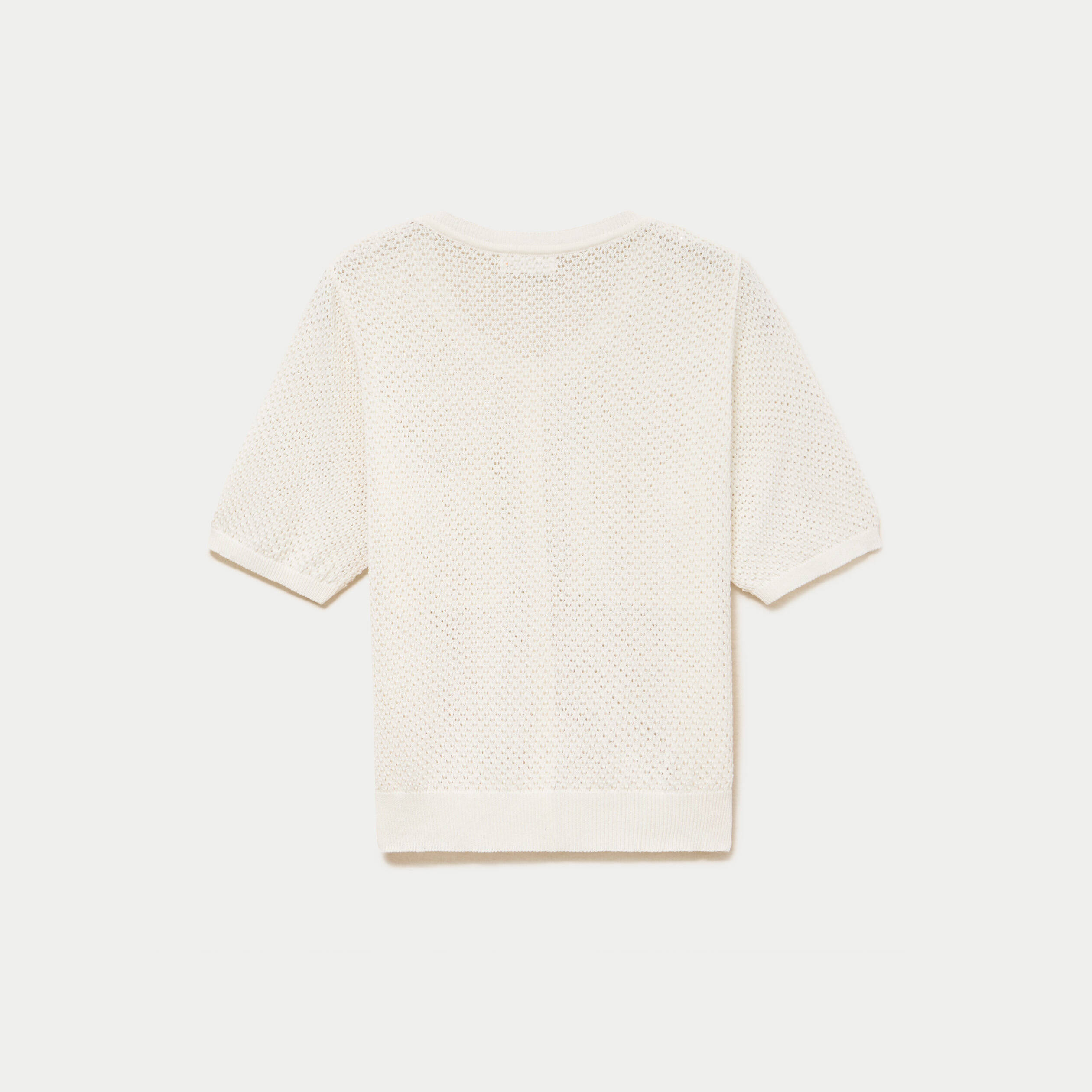 Gilet ajour&eacute; col rond manches courtes ecru femme