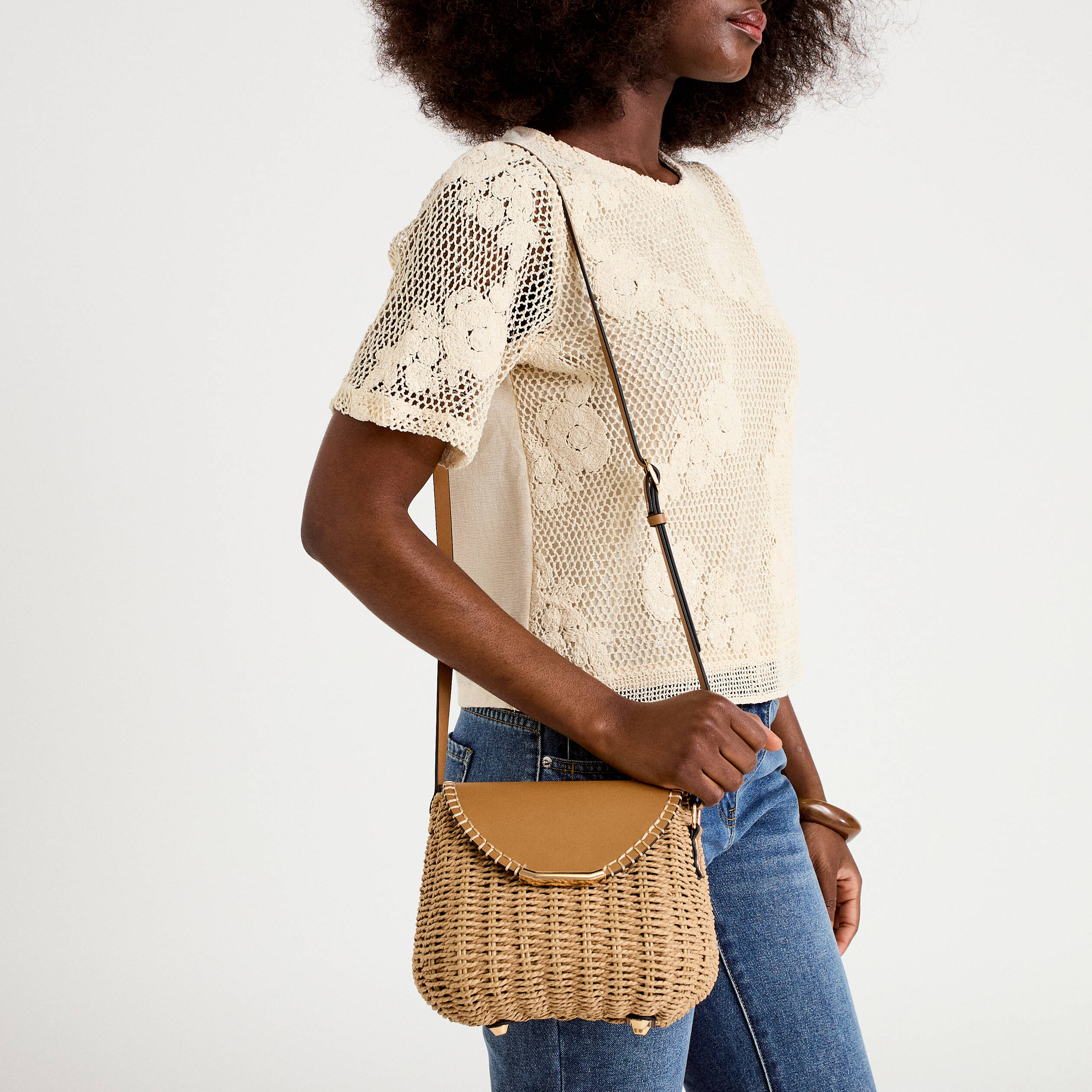 Sac à Main Femme Paille Marron - Naturel été - Taille Moyenne - Neuf Sans étiquette