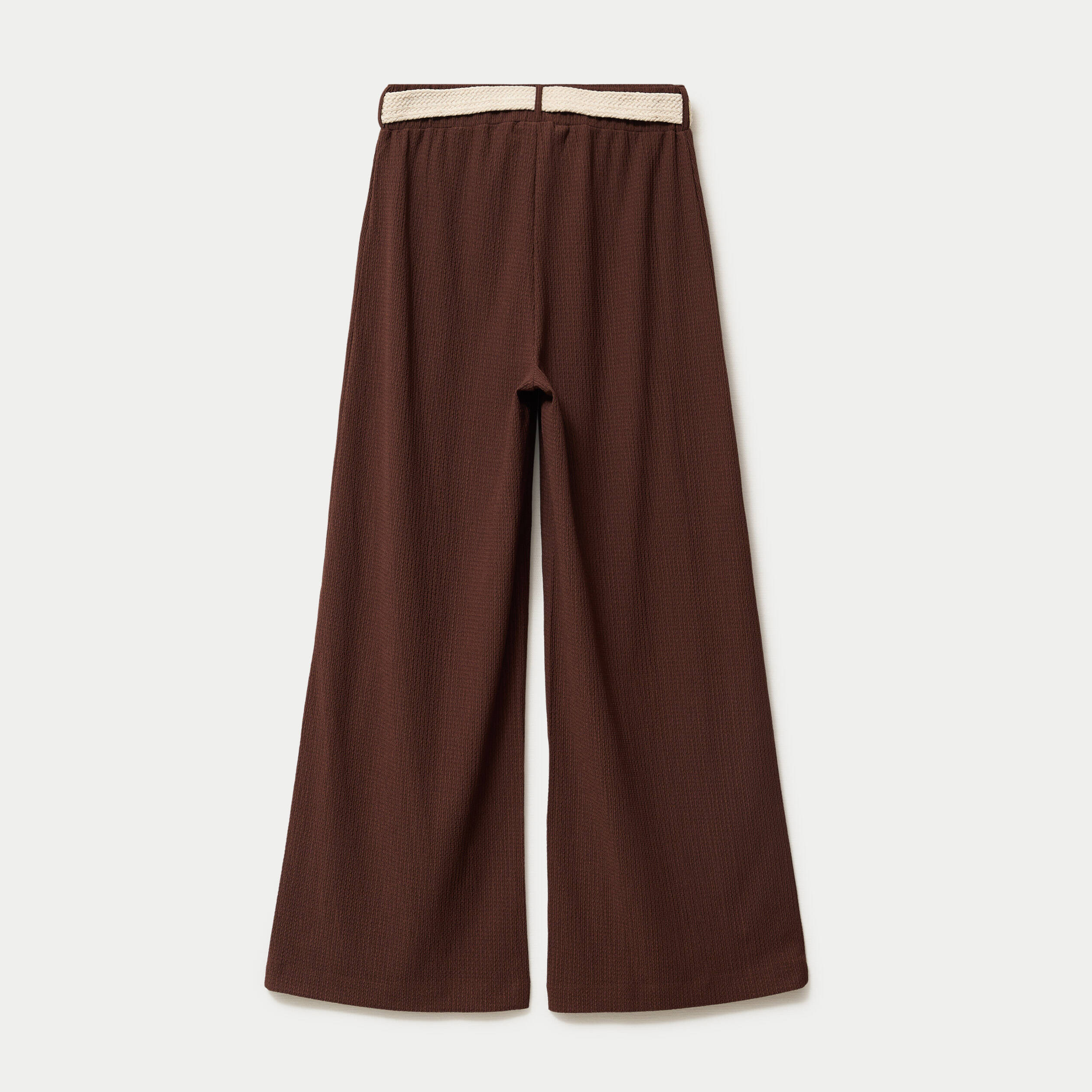 Pantalon large fluide ceintur&eacute; marron fonc&eacute; femme