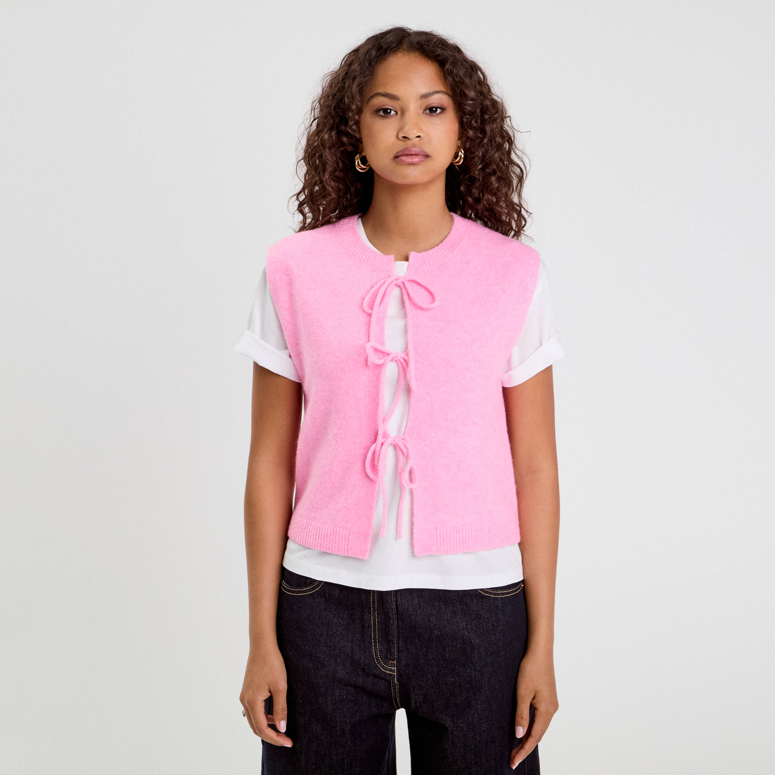 gilet sans manches noue rose femme Gilet sans manches noué rose femme
