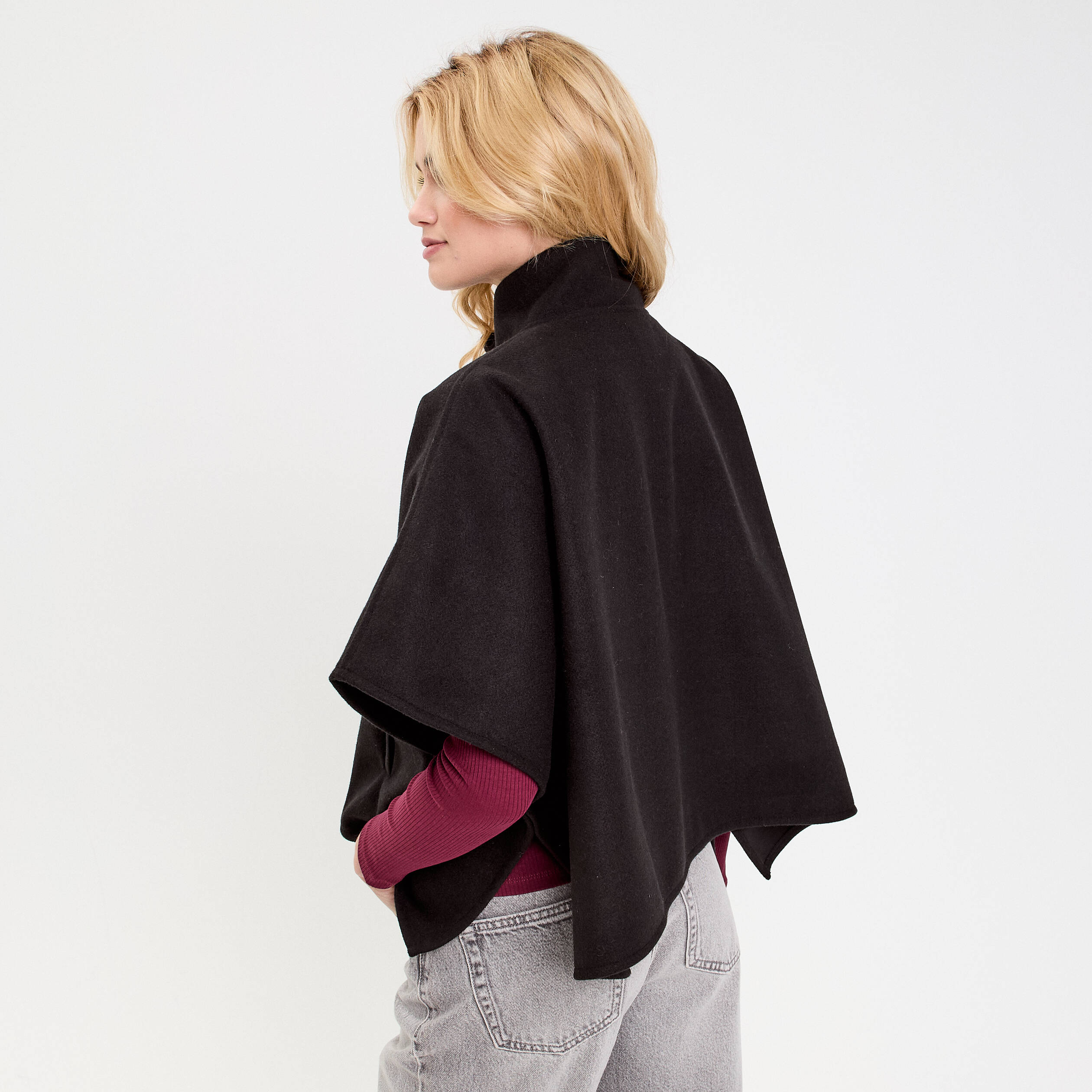 Poncho col am&eacute;ricain noir femme