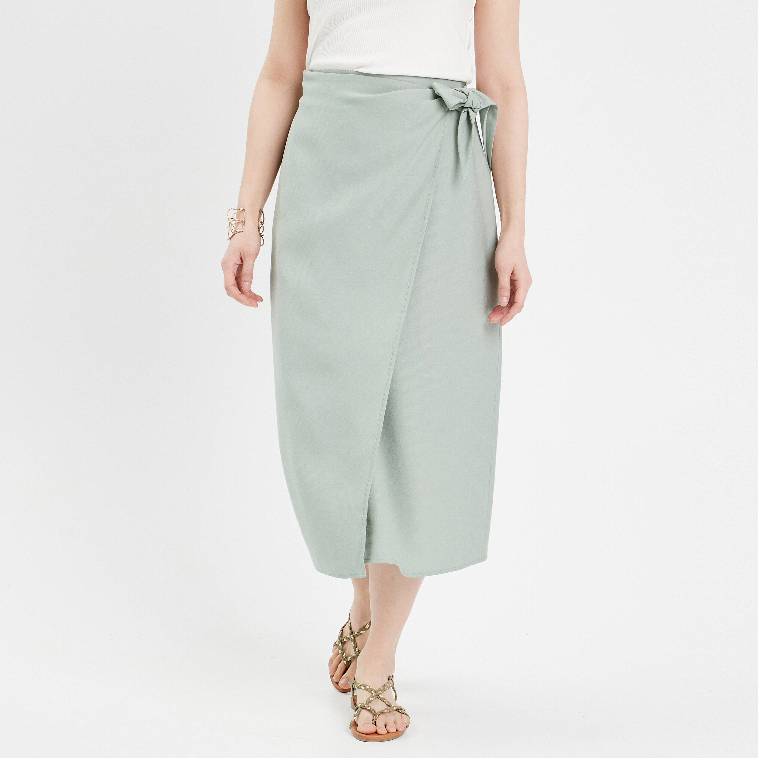 Jupe midi droite avec noeud vert pastel femme Vibs