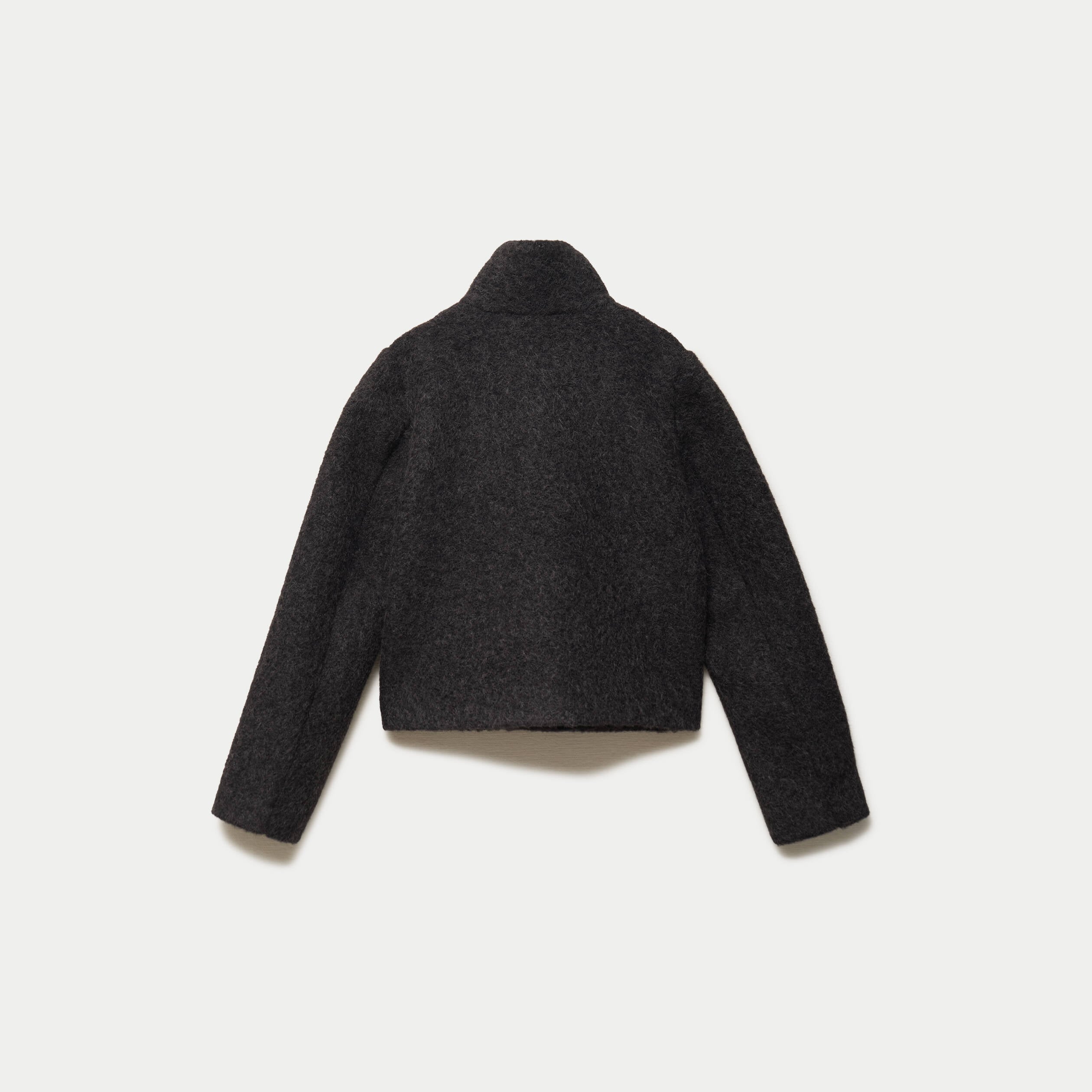 Veste droite bouclette col montant gris fonc&eacute; femme