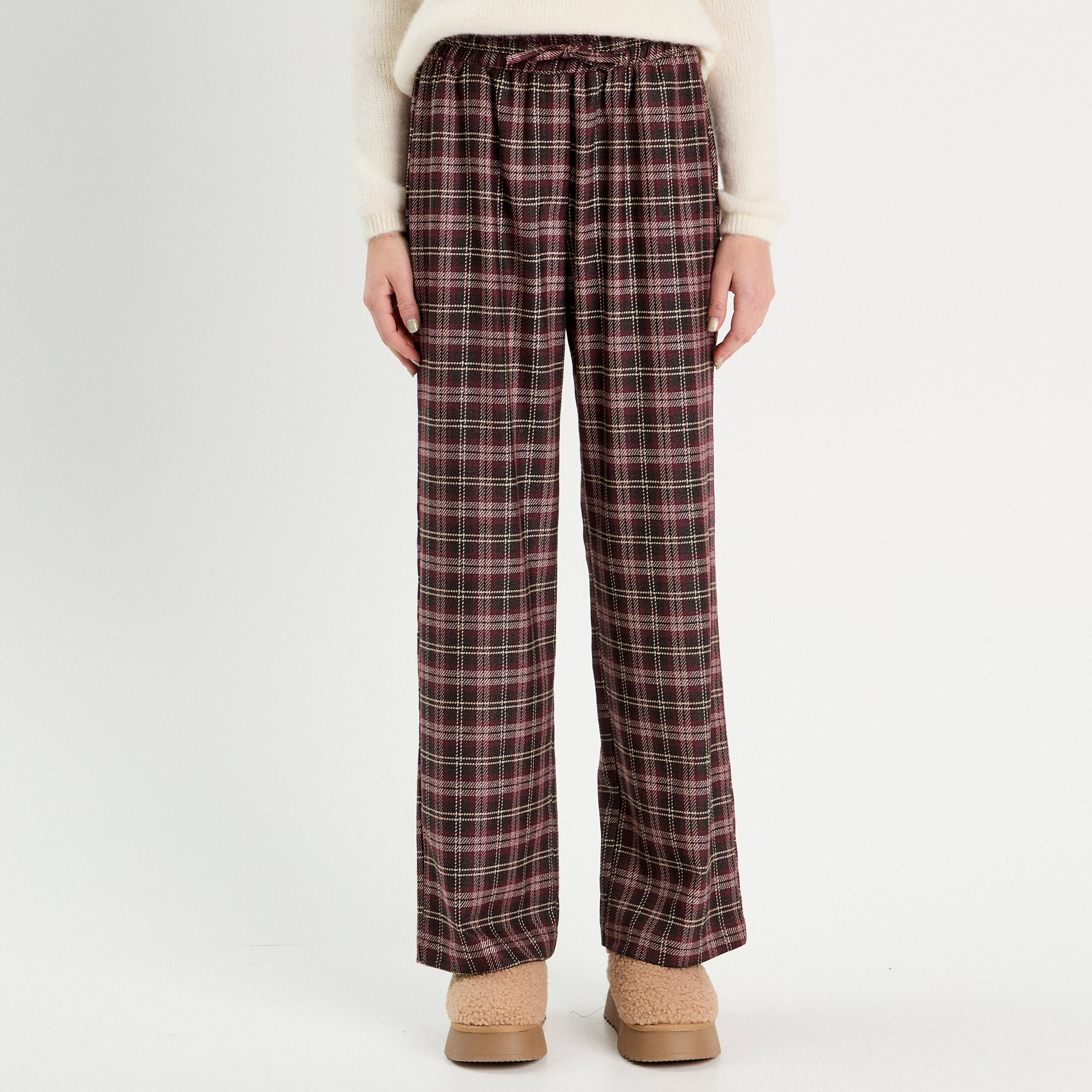 Pantalon large bordeaux femme