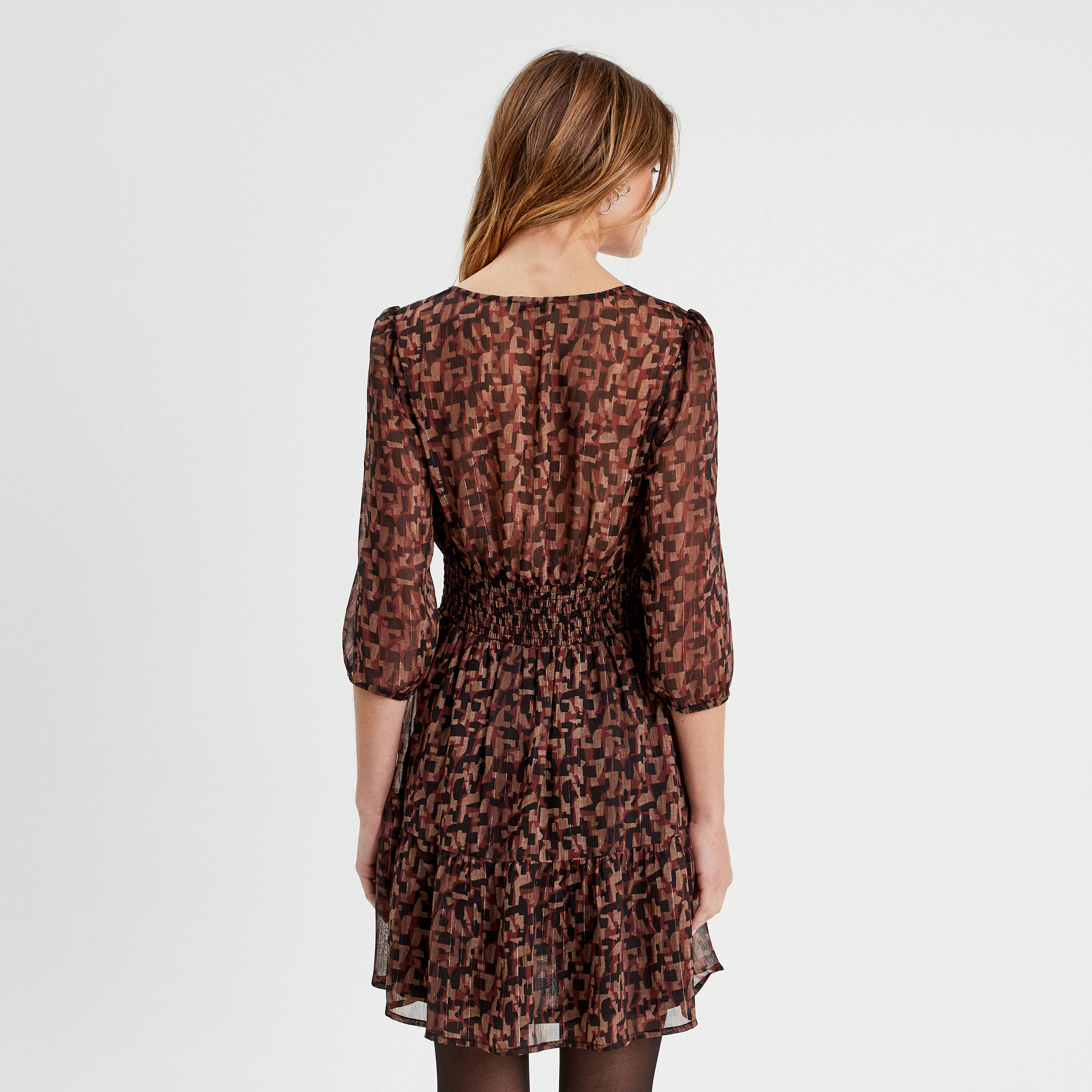 robe evasee manches 34 marron femme Robe évasée manches 3/4 marron femme