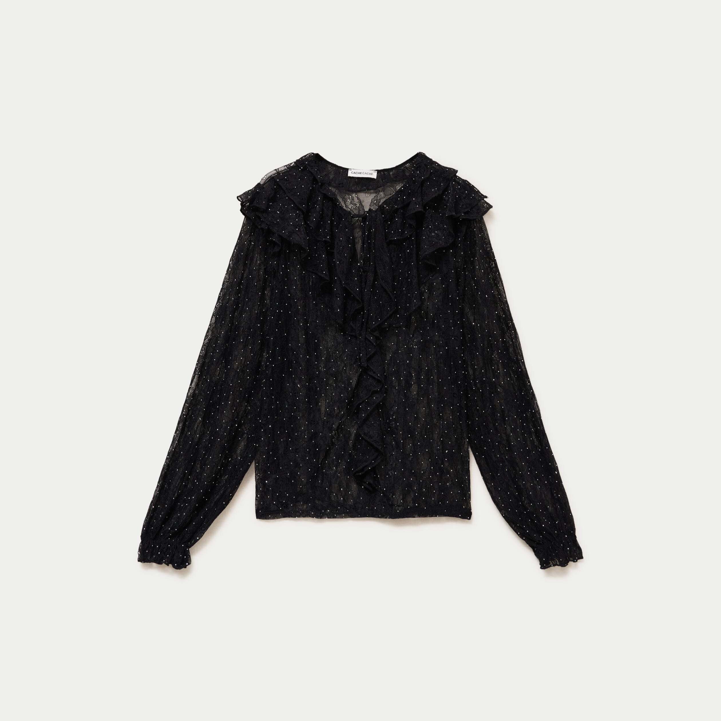 Blouse dentelle manches longues noir femme