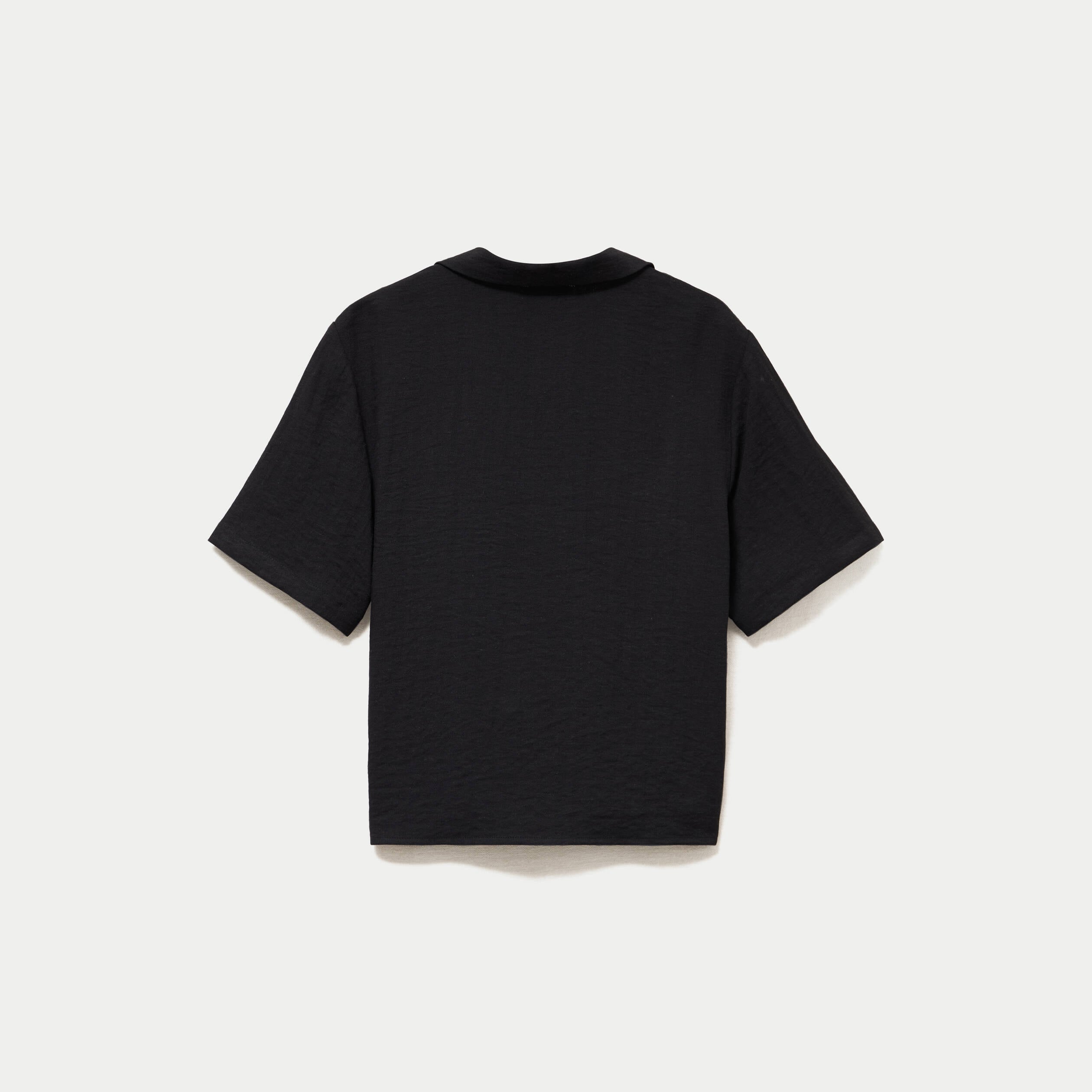 Chemise droite pliss&eacute;e manches courtes noir femme
