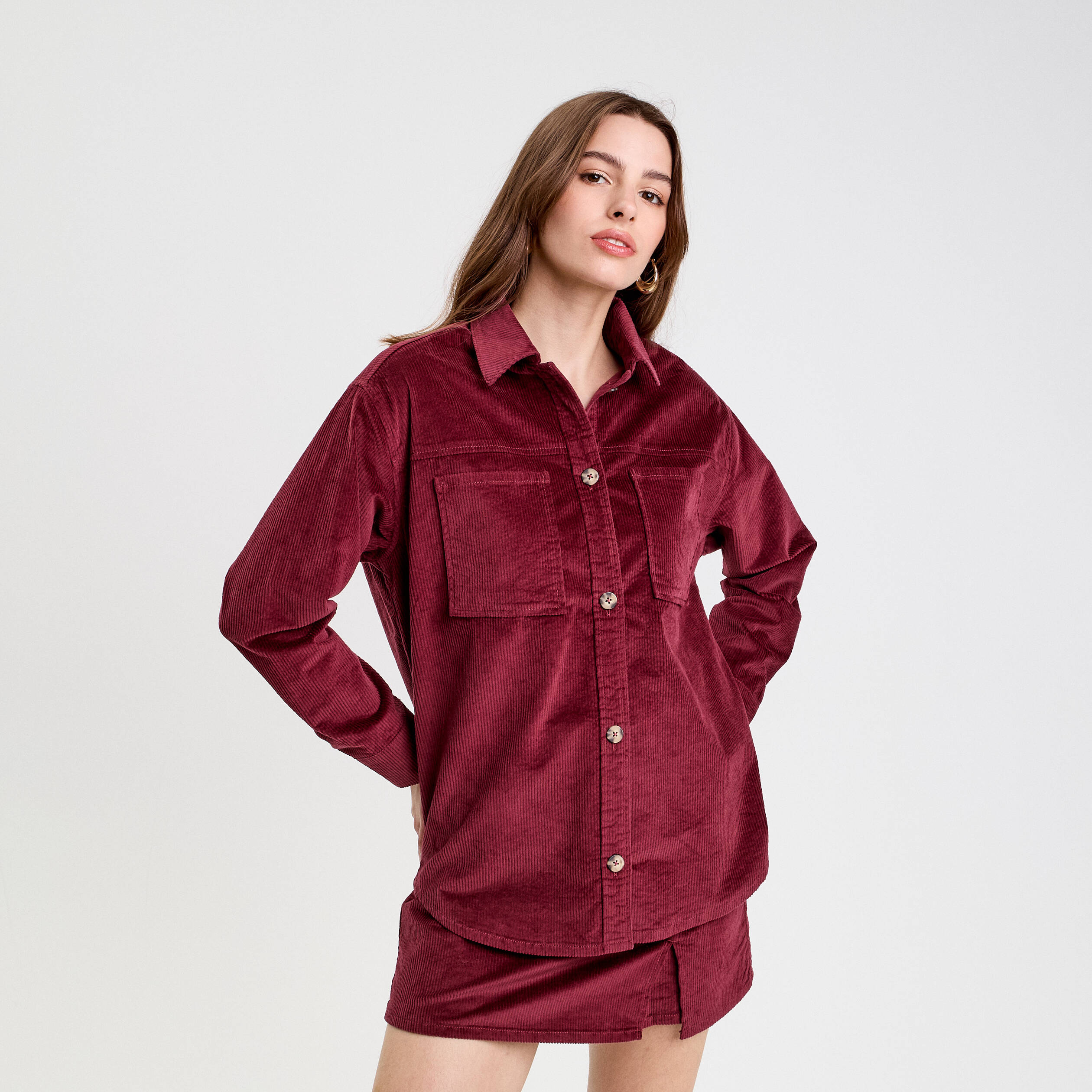 Chemise oversize en velours bordeaux femme Vibs