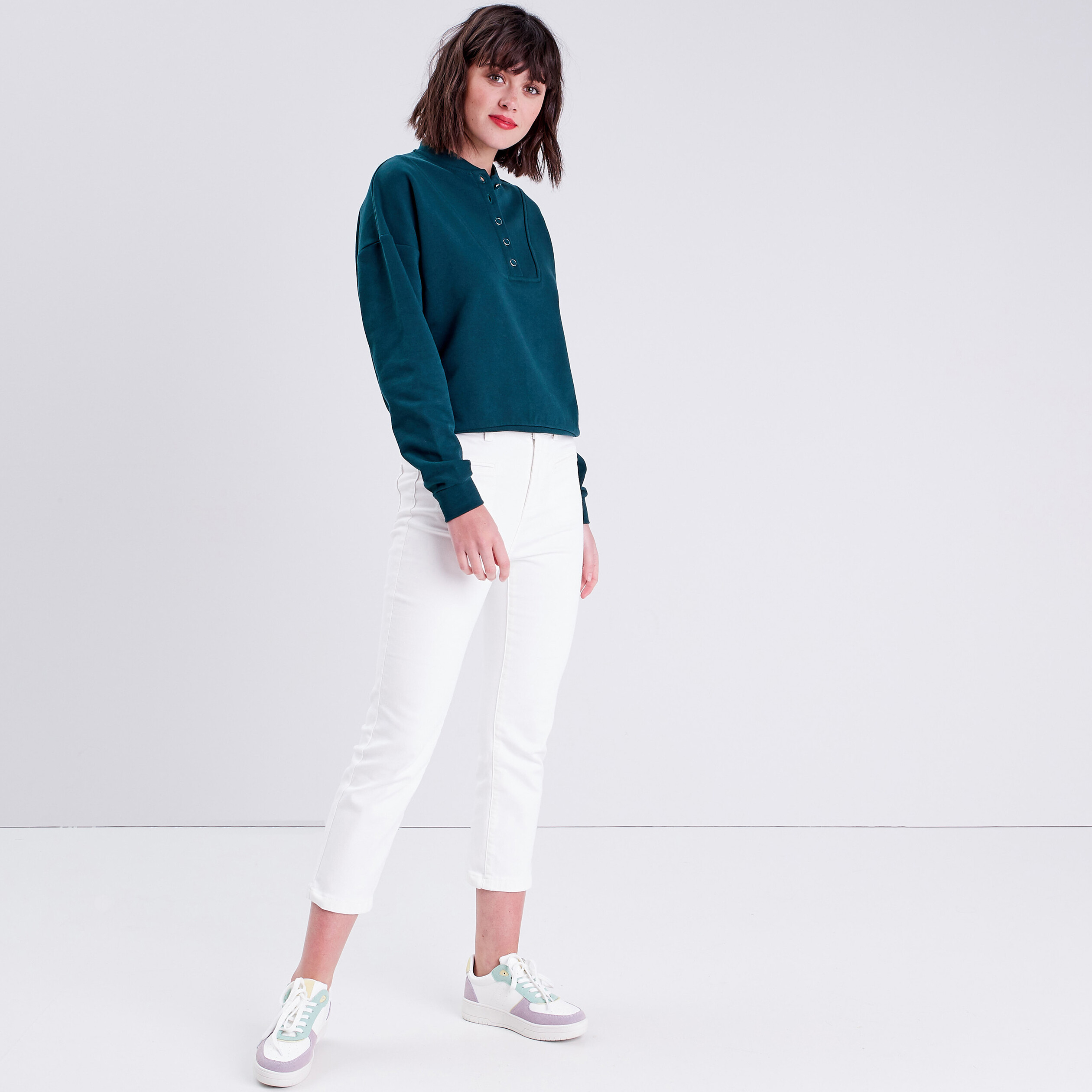 Sweat avec col teddy vert foncé femme