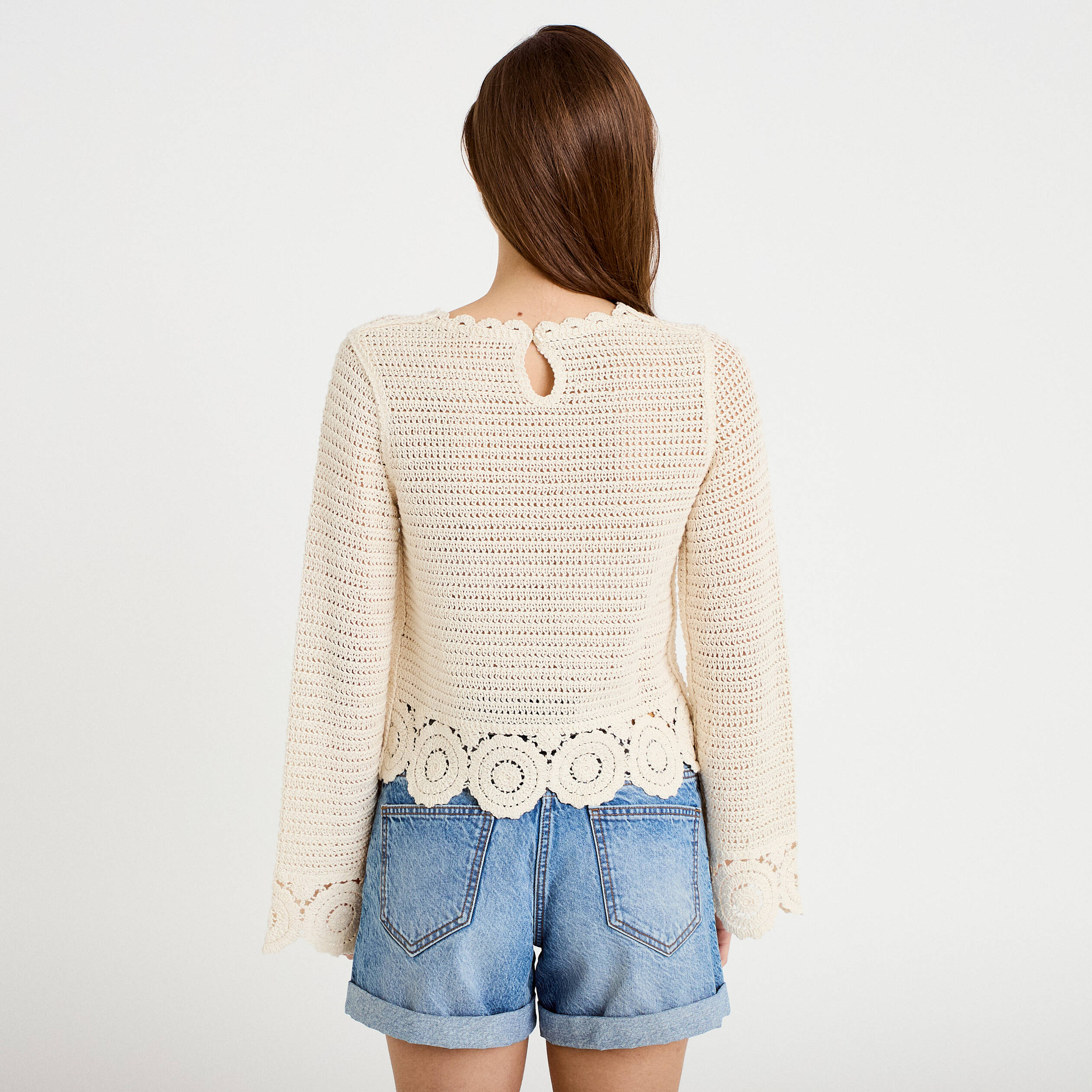 Pull manches longues ecru femme
