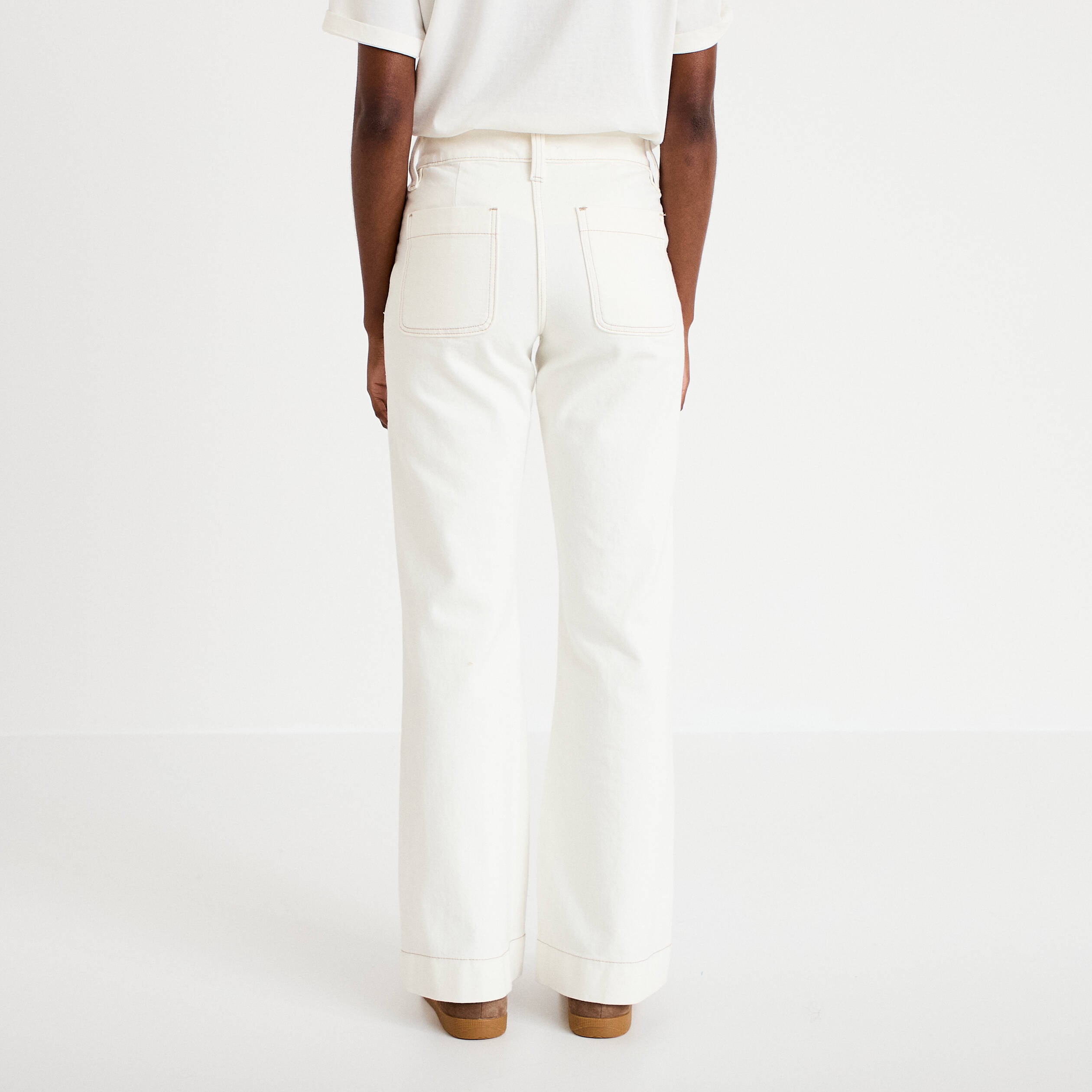 Jean bootcut taille haute denim blanc femme