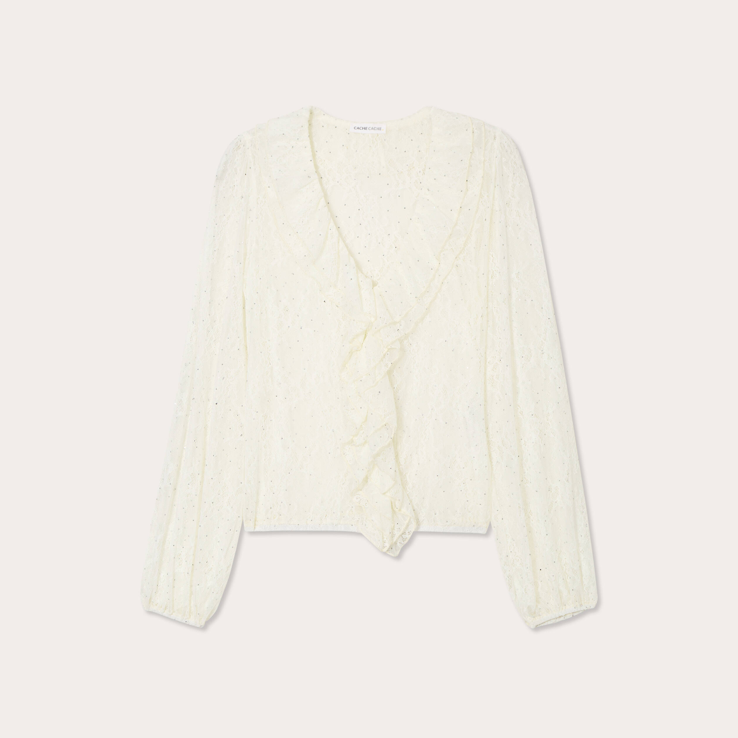 Blouse dentelle paillettes ecru femme