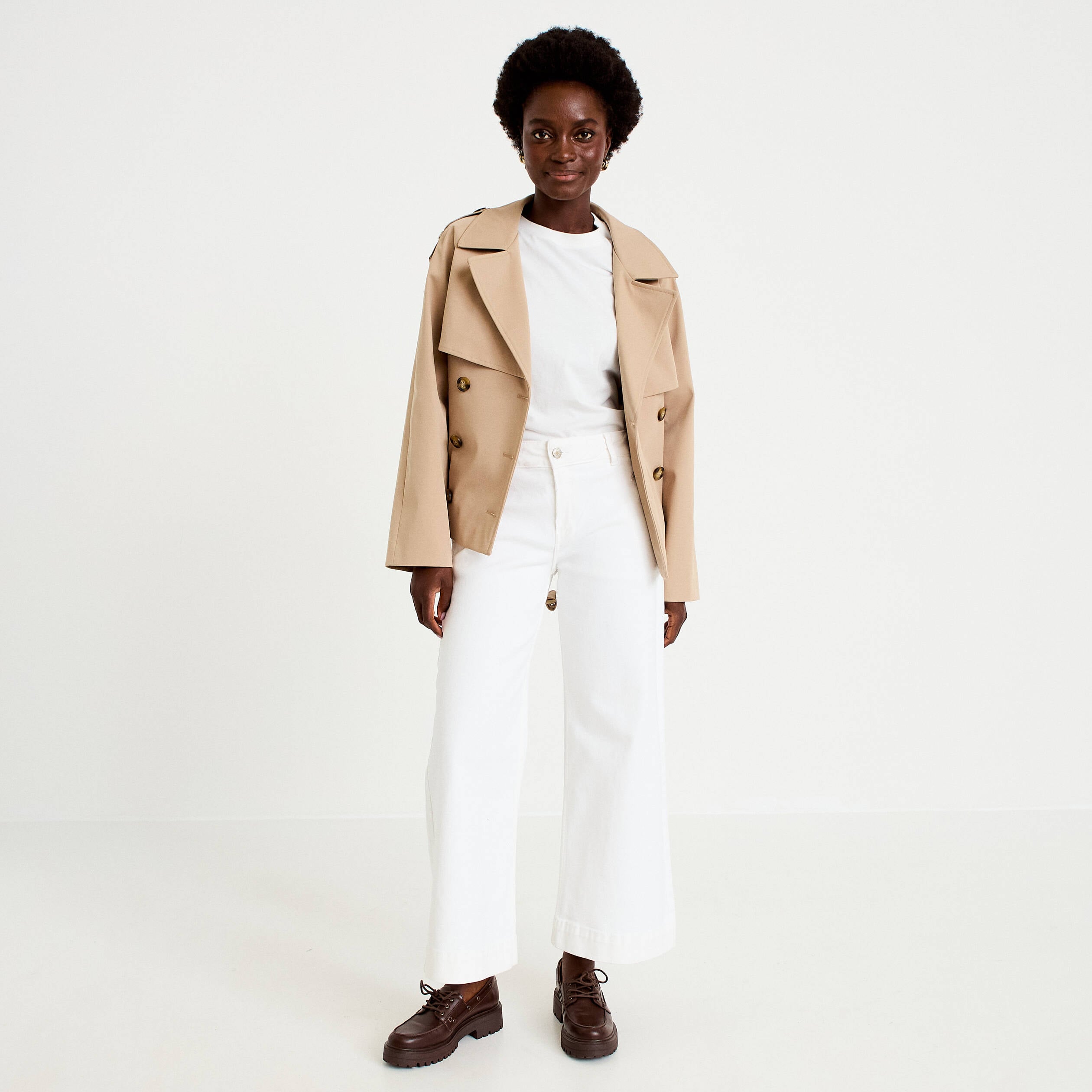 Jean wide leg cropped taille haute denim blanc femme