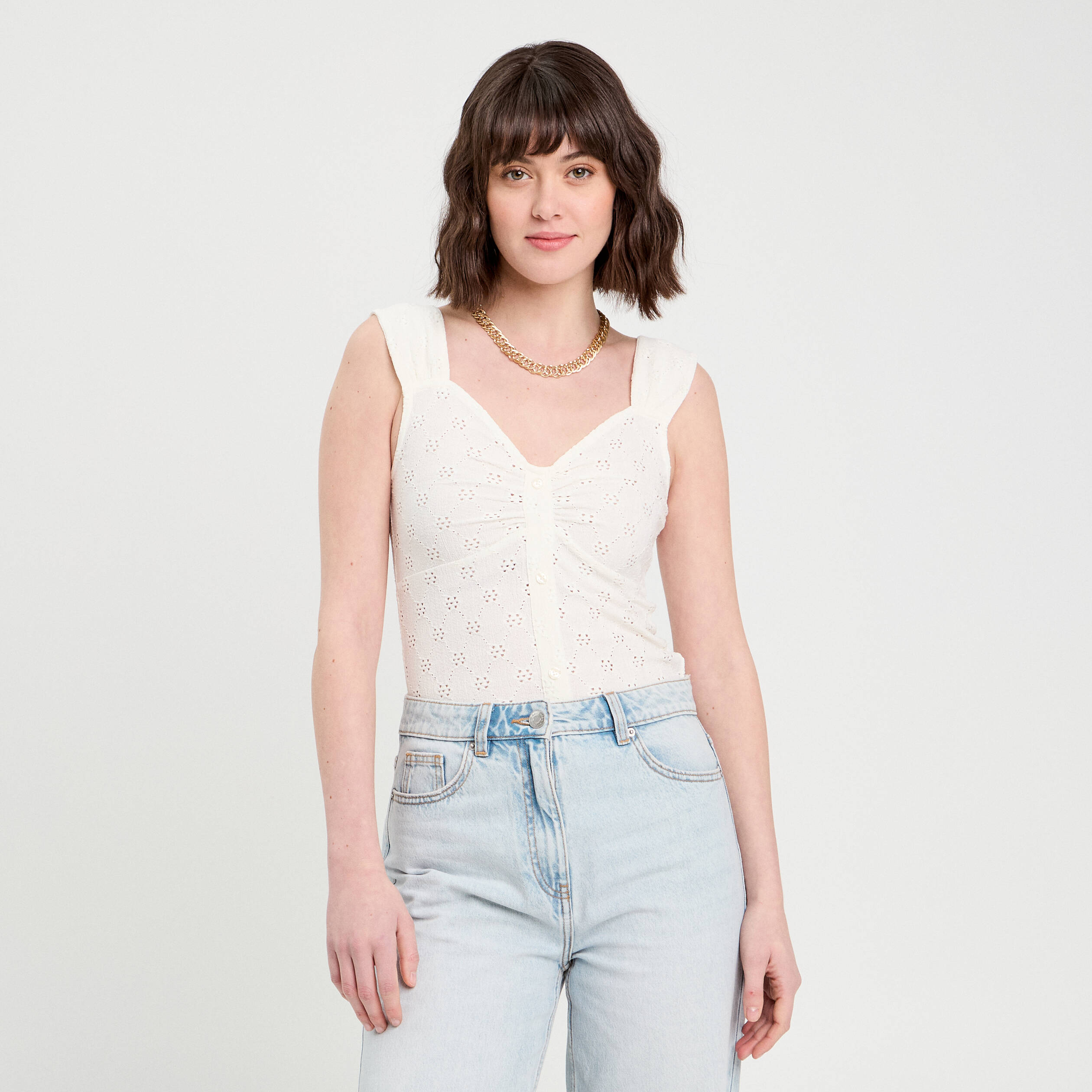 debardeur ajoure ecru femme Débardeur ajouré ecru femme
