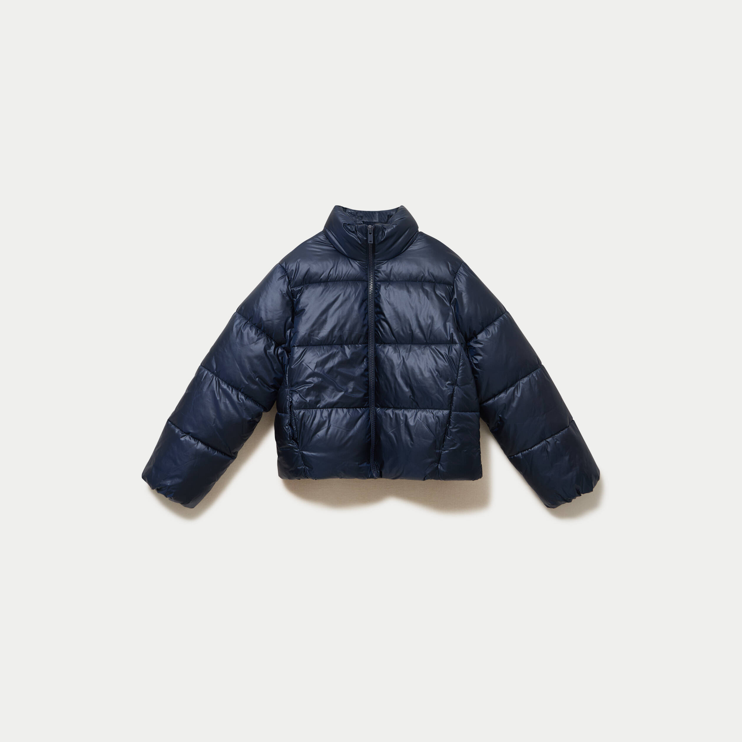 Doudoune col montant bas resserr&eacute; bleu marine femme