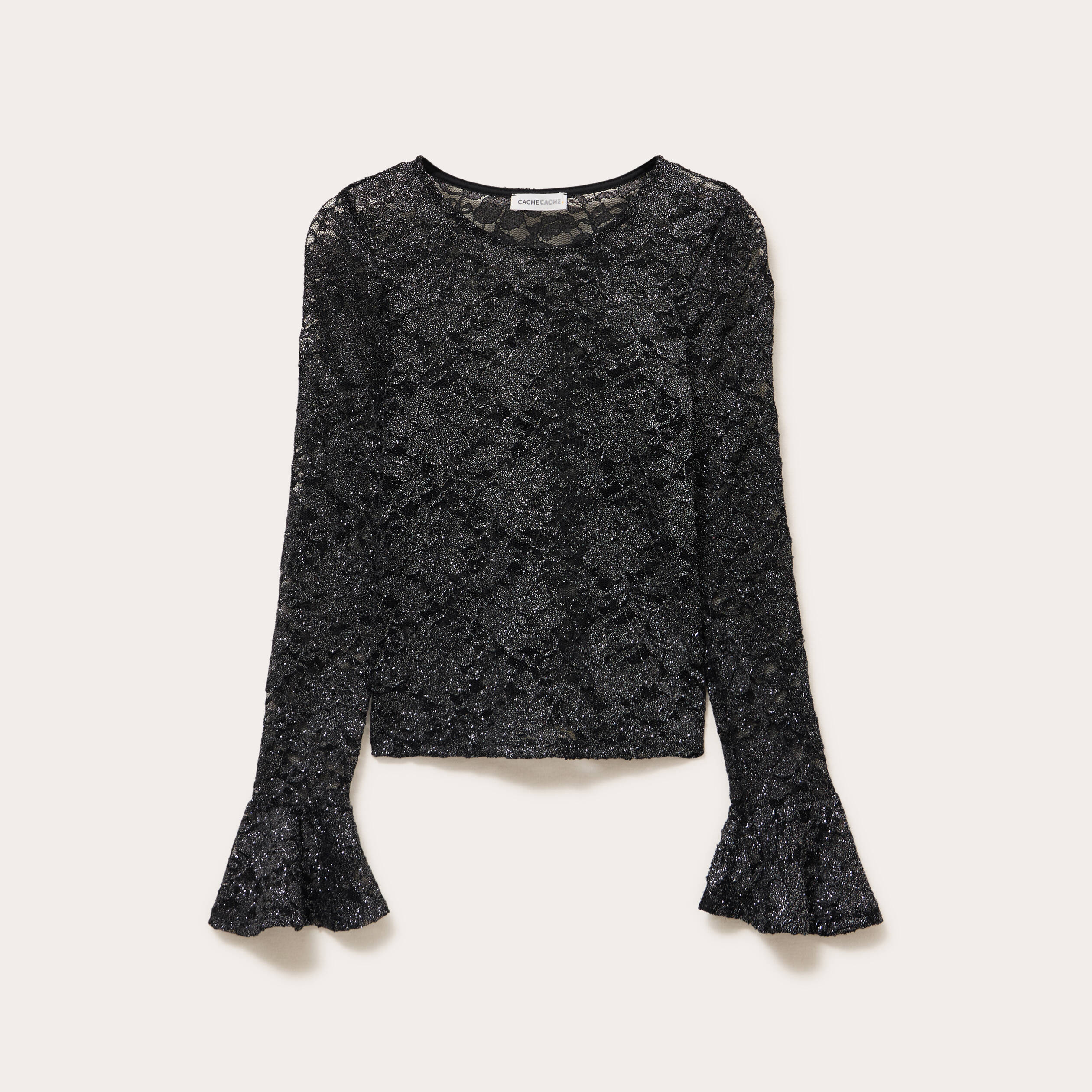 T-shirt manches longues dentelle noir femme